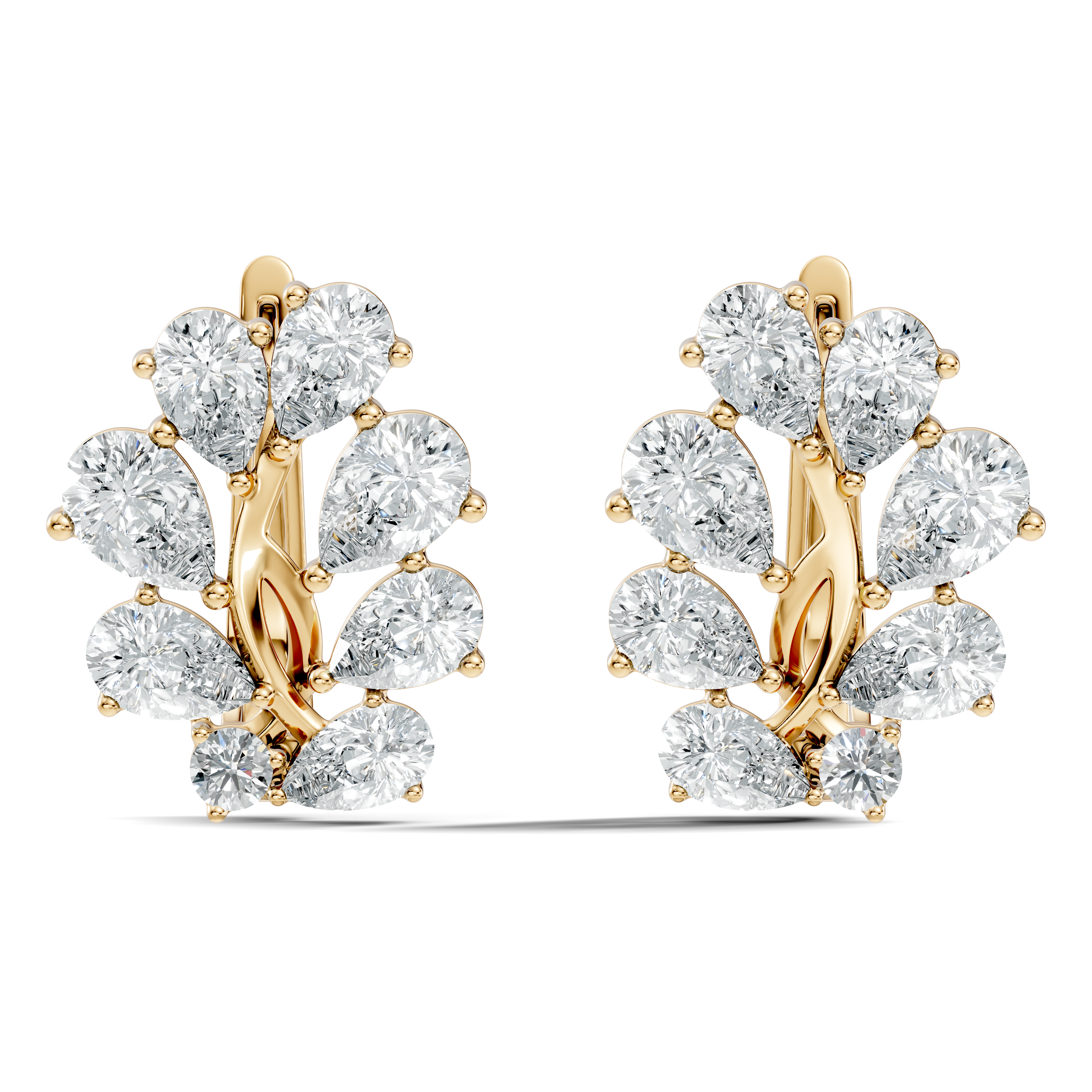 Pear-Cut Diamond Floral Huggie Earrings