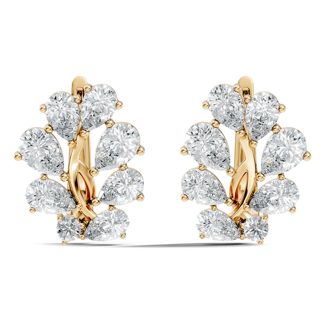 Pear-Cut Diamond Floral Huggie Earrings