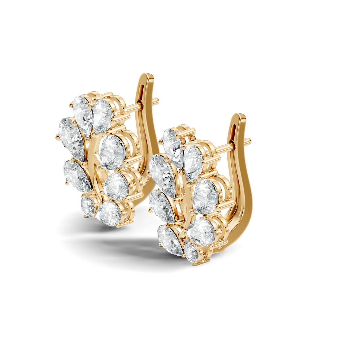 Pear-Cut Diamond Floral Huggie Earrings