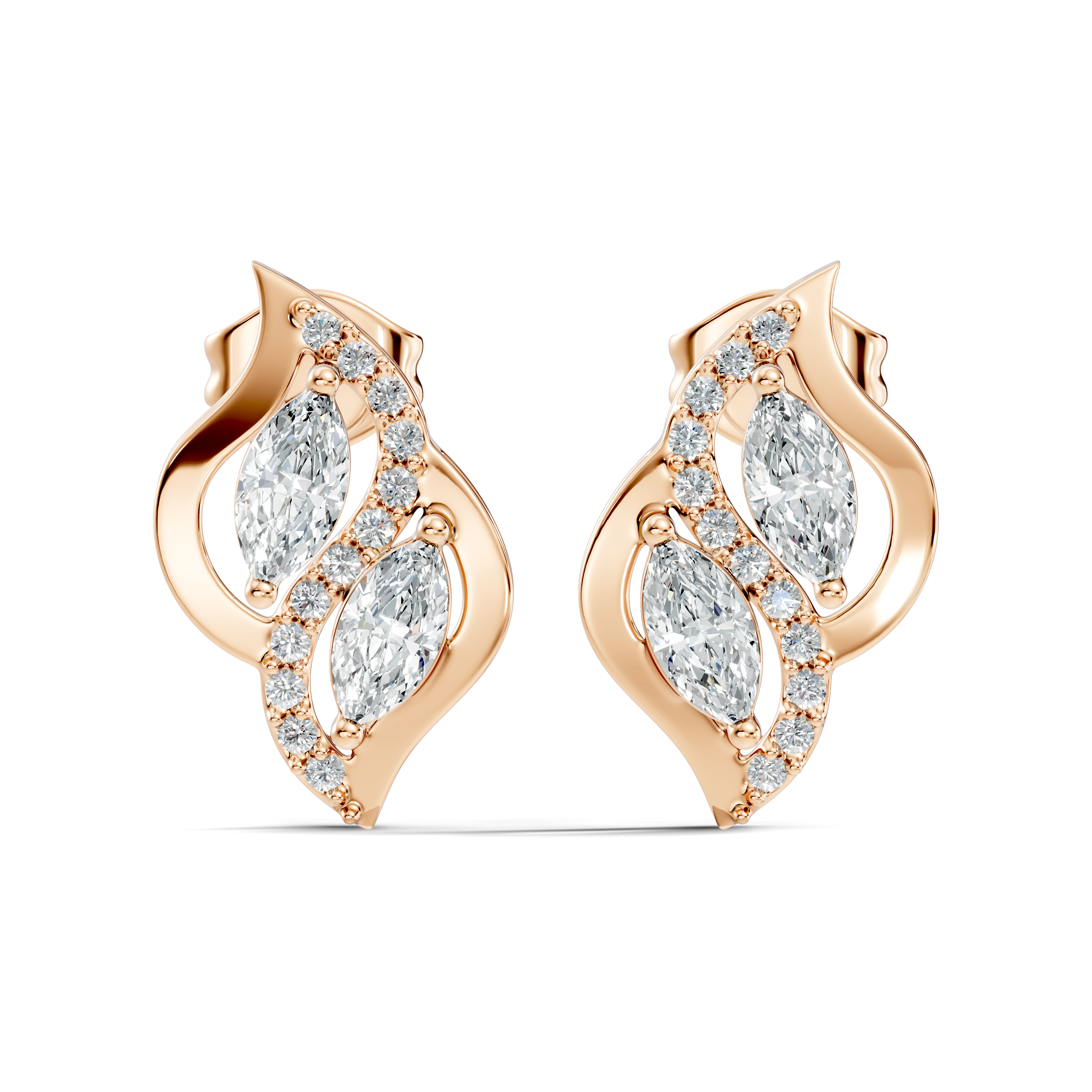 Elegant Marquise & Round Diamond Swirl Stud