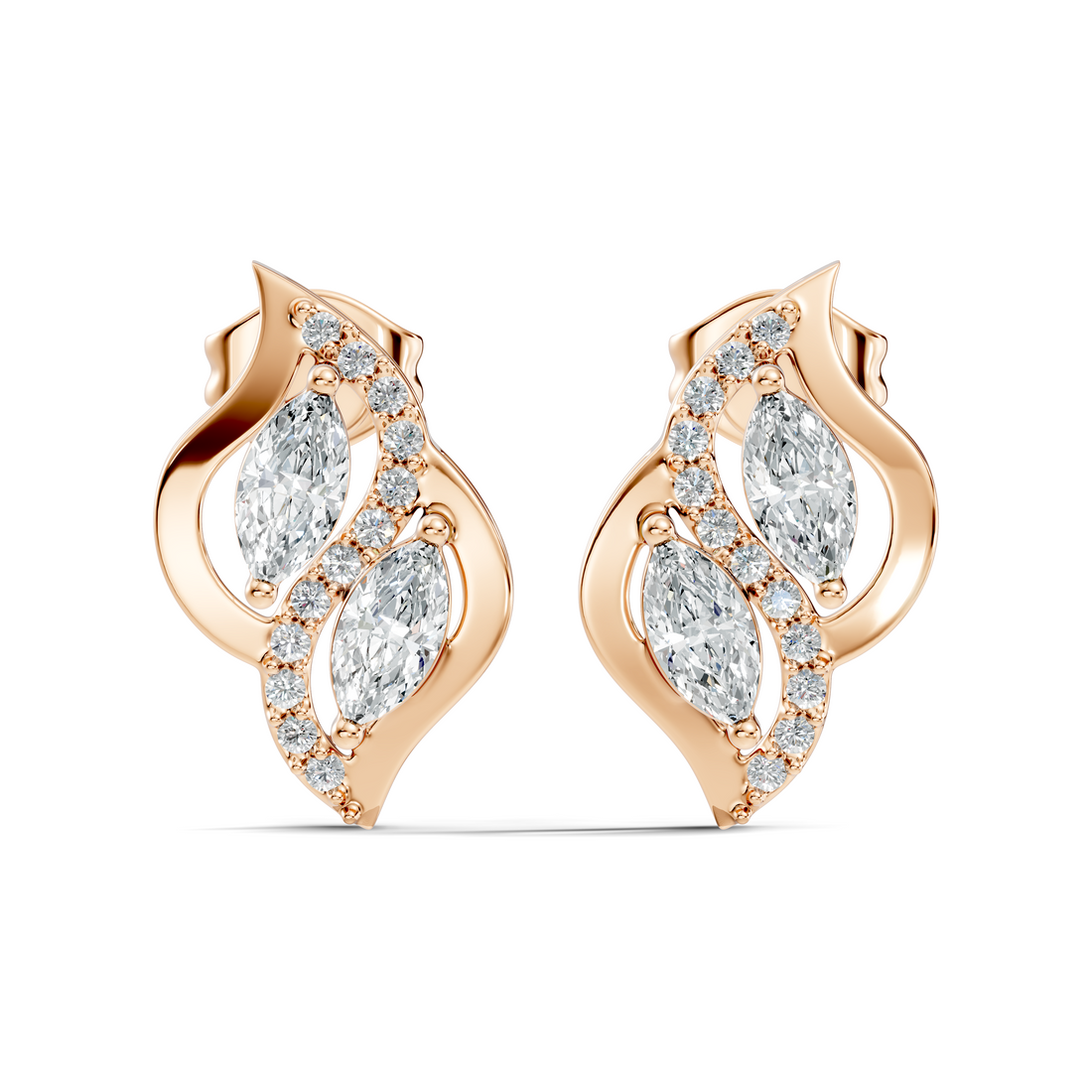 Elegant Marquise & Round Diamond Swirl Stud