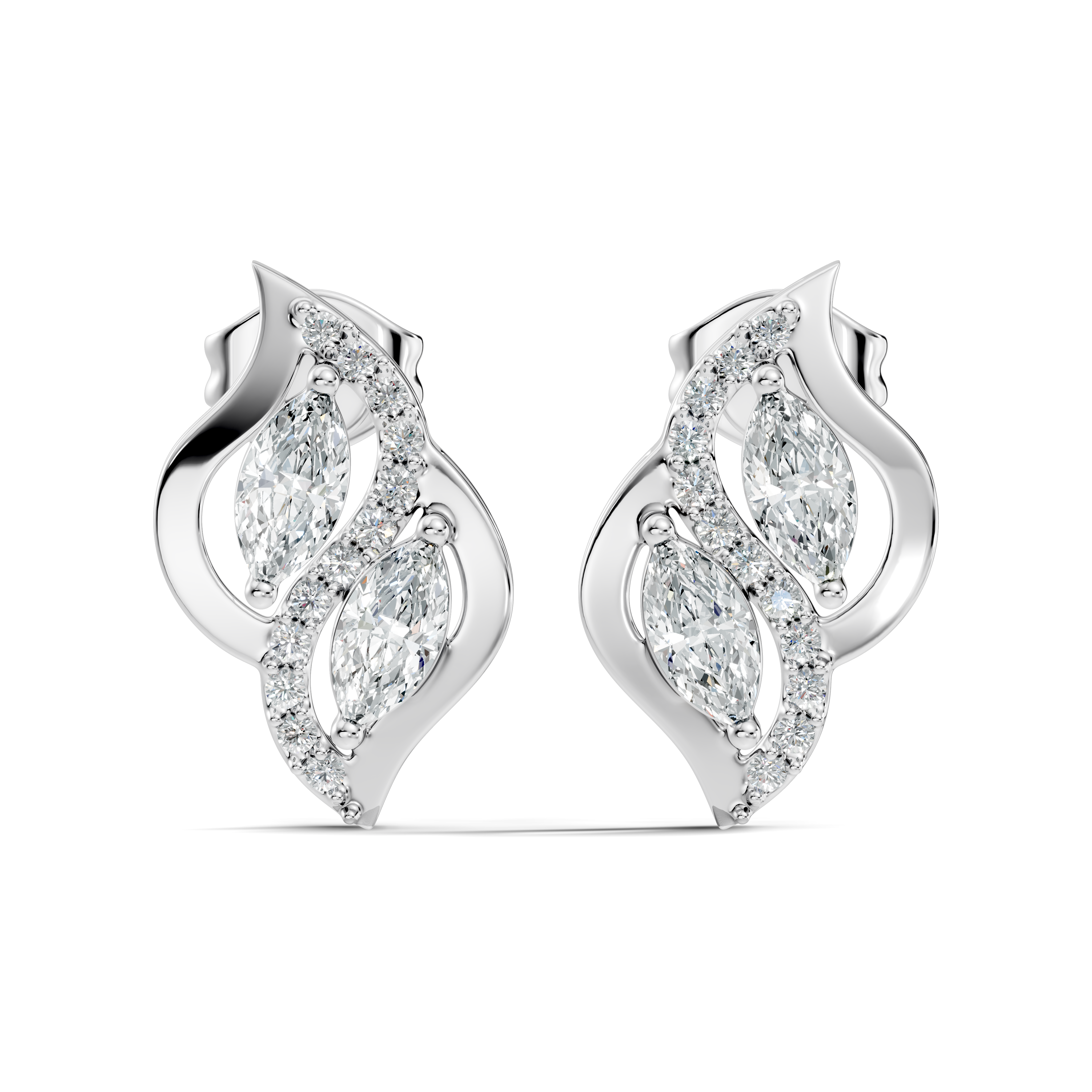 Elegant Marquise & Round Diamond Swirl Stud