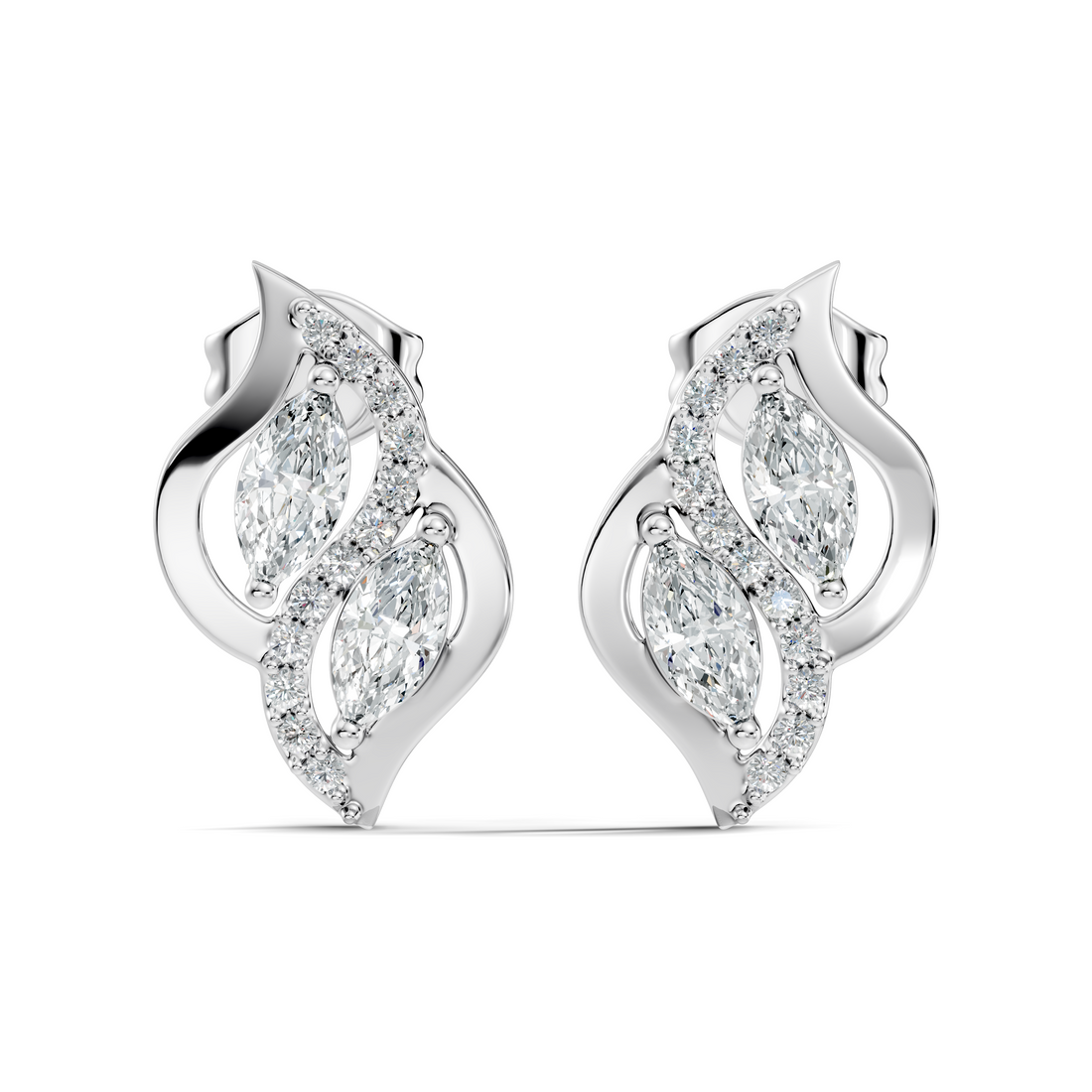 Elegant Marquise & Round Diamond Swirl Stud