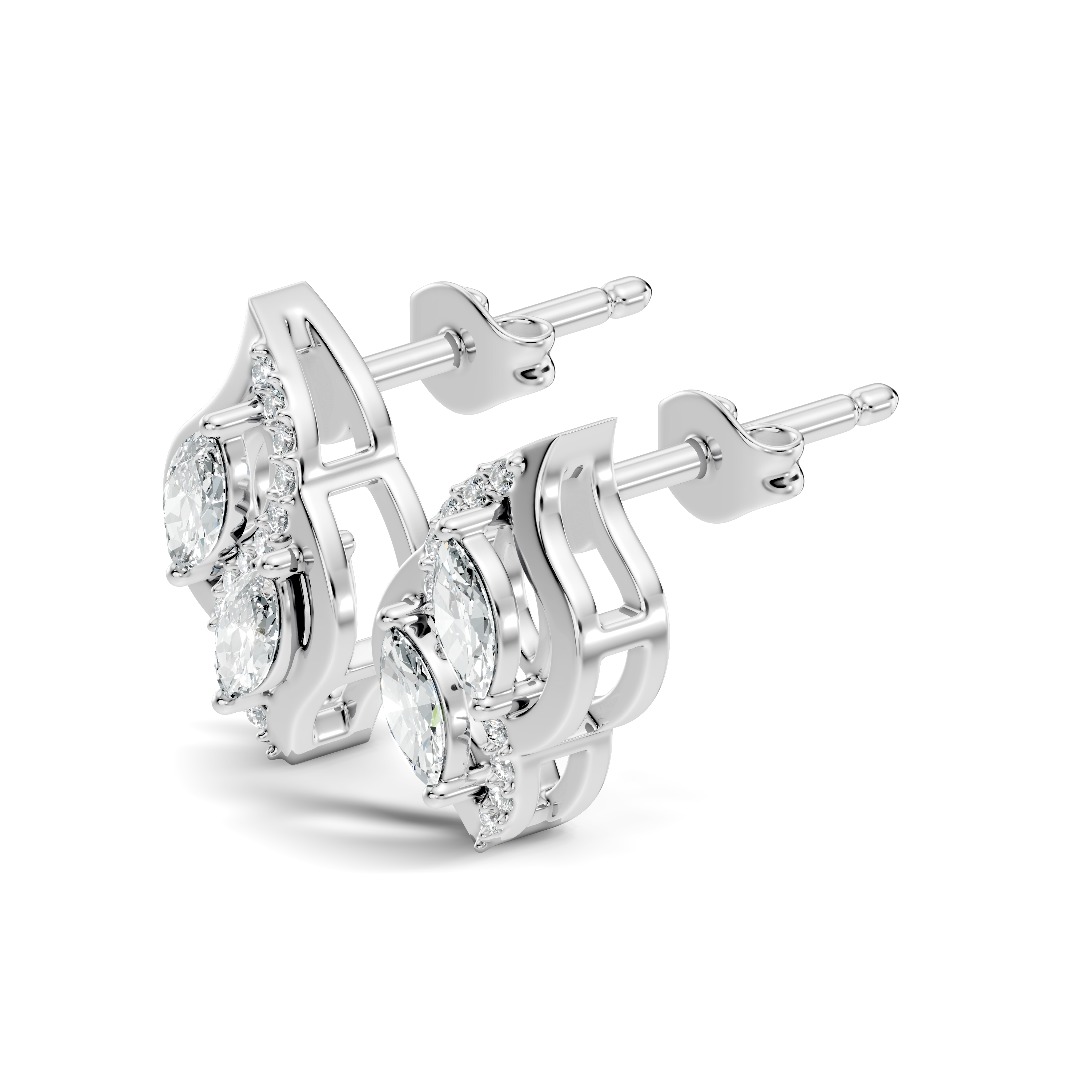 Elegant Marquise & Round Diamond Swirl Stud