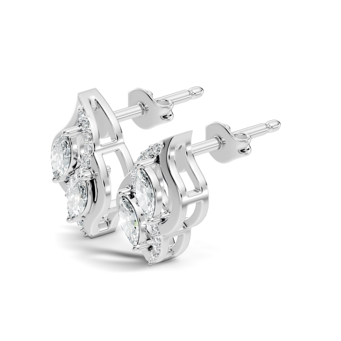 Elegant Marquise & Round Diamond Swirl Stud