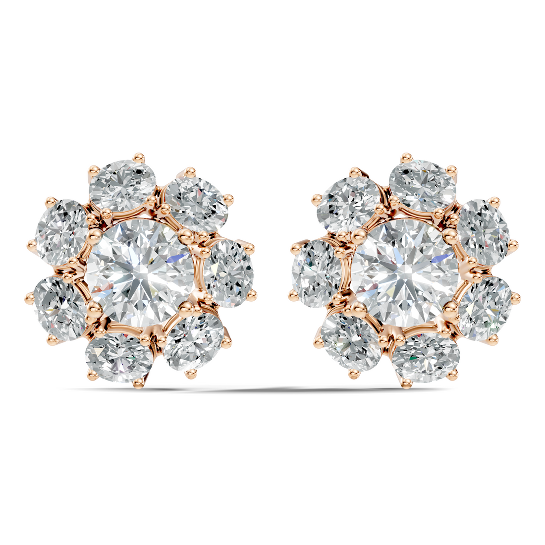 Oval Diamond Floral Cluster Stud Earrings