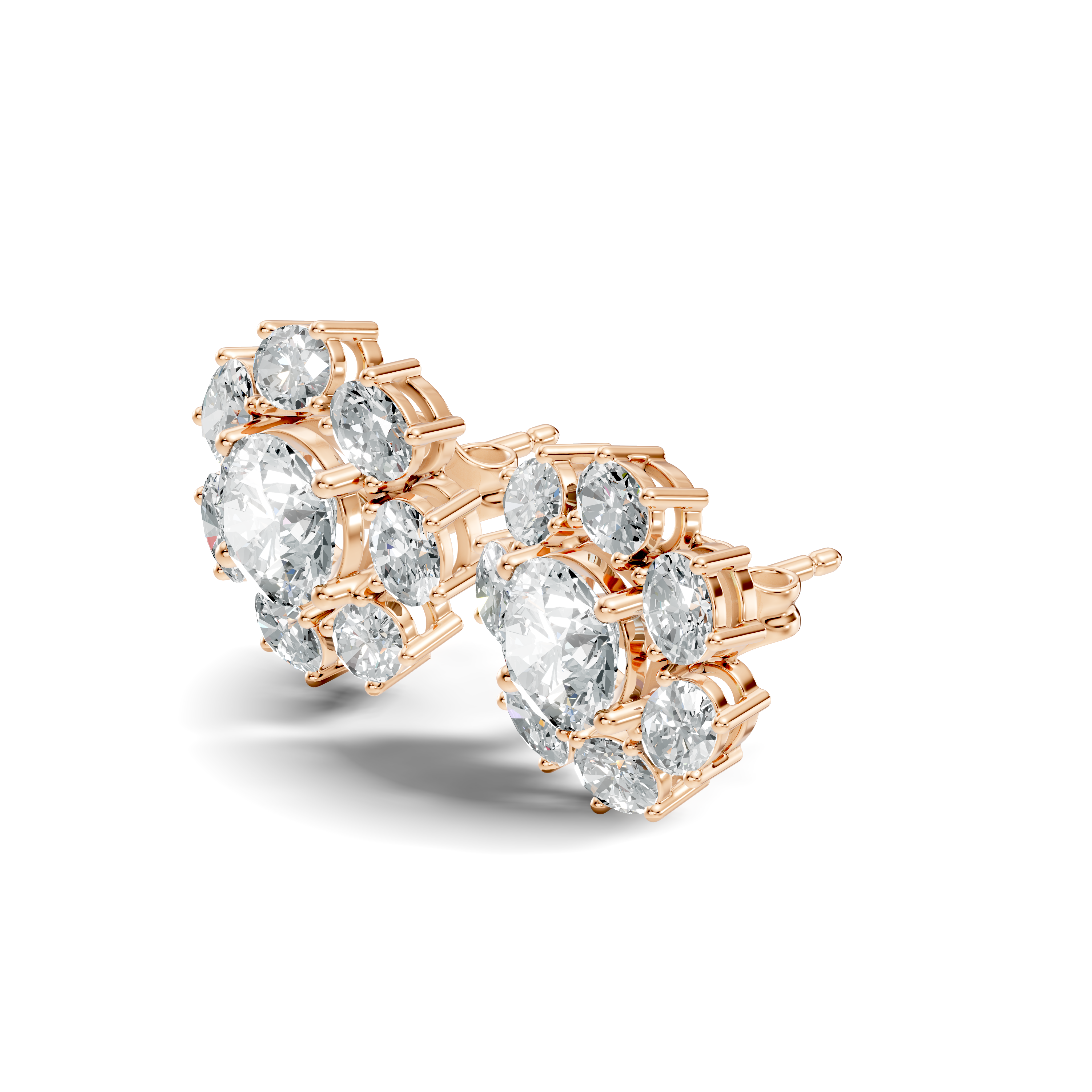 Oval Diamond Floral Cluster Stud Earrings