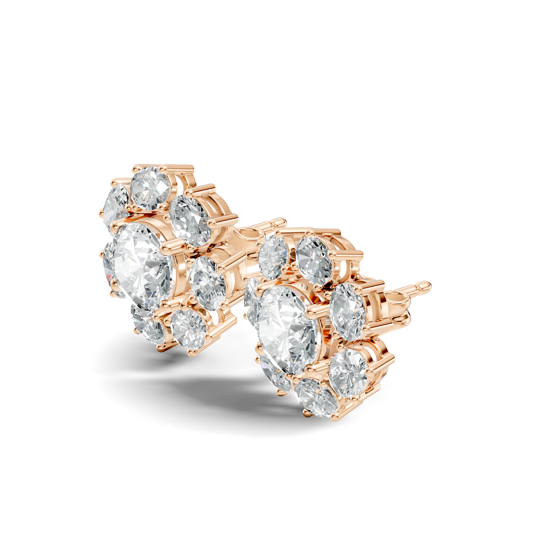 Oval Diamond Floral Cluster Stud Earrings