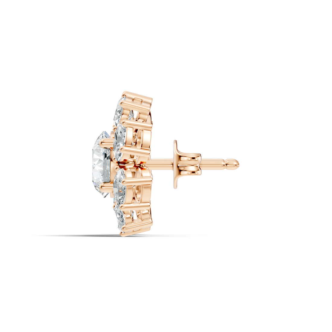 Oval Diamond Floral Cluster Stud Earrings