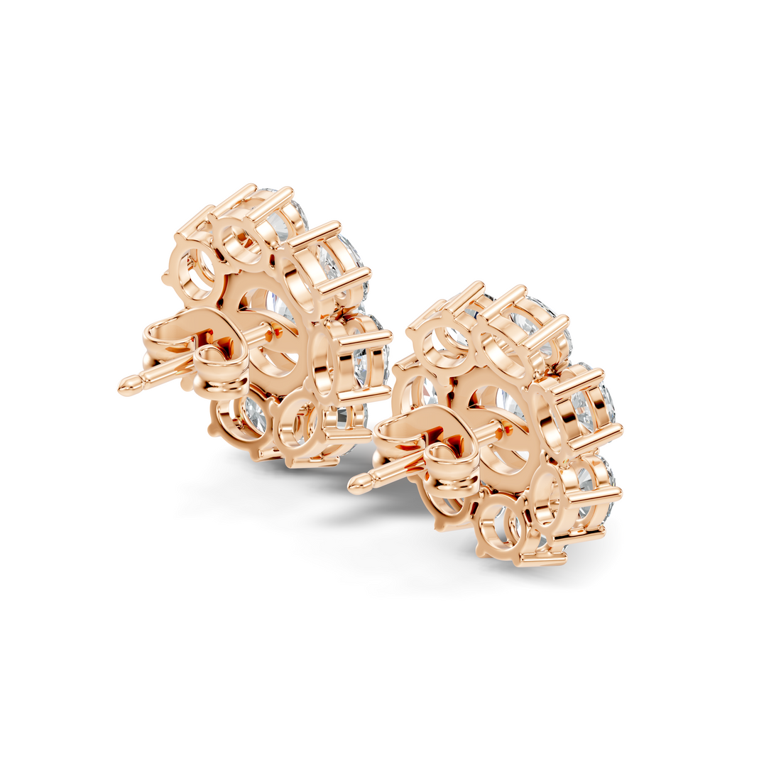 Oval Diamond Floral Cluster Stud Earrings