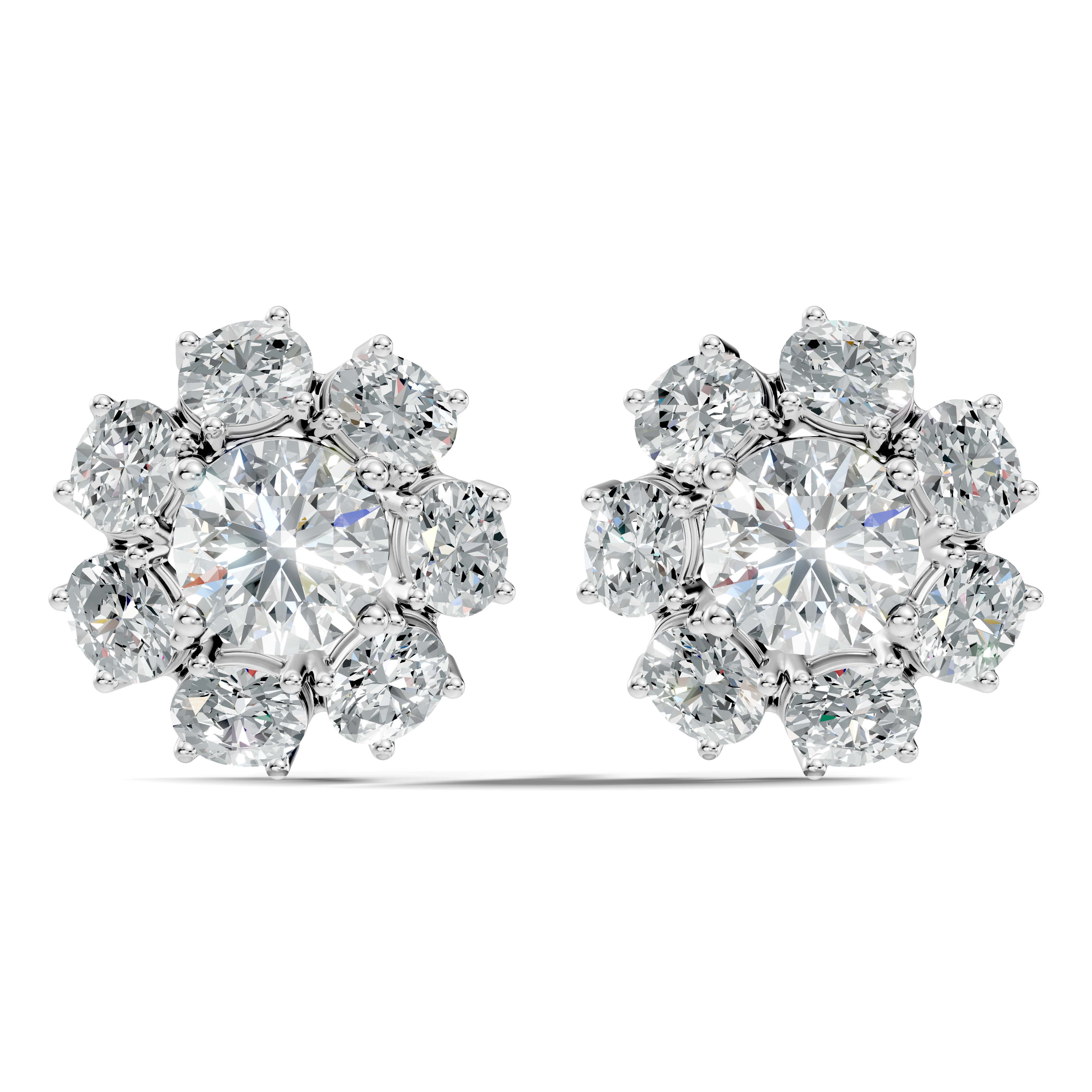 Oval Diamond Floral Cluster Stud Earrings