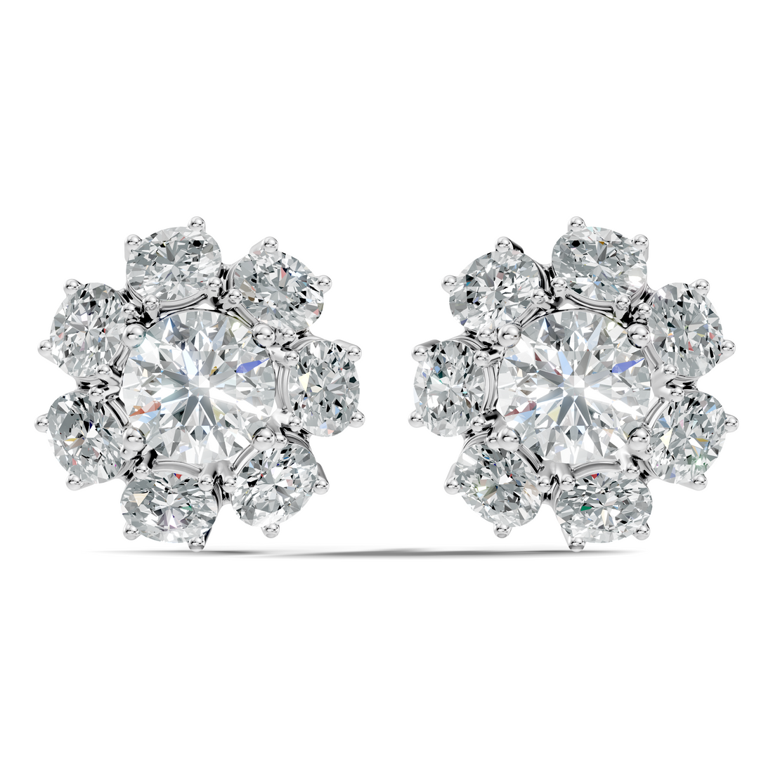 Oval Diamond Floral Cluster Stud Earrings