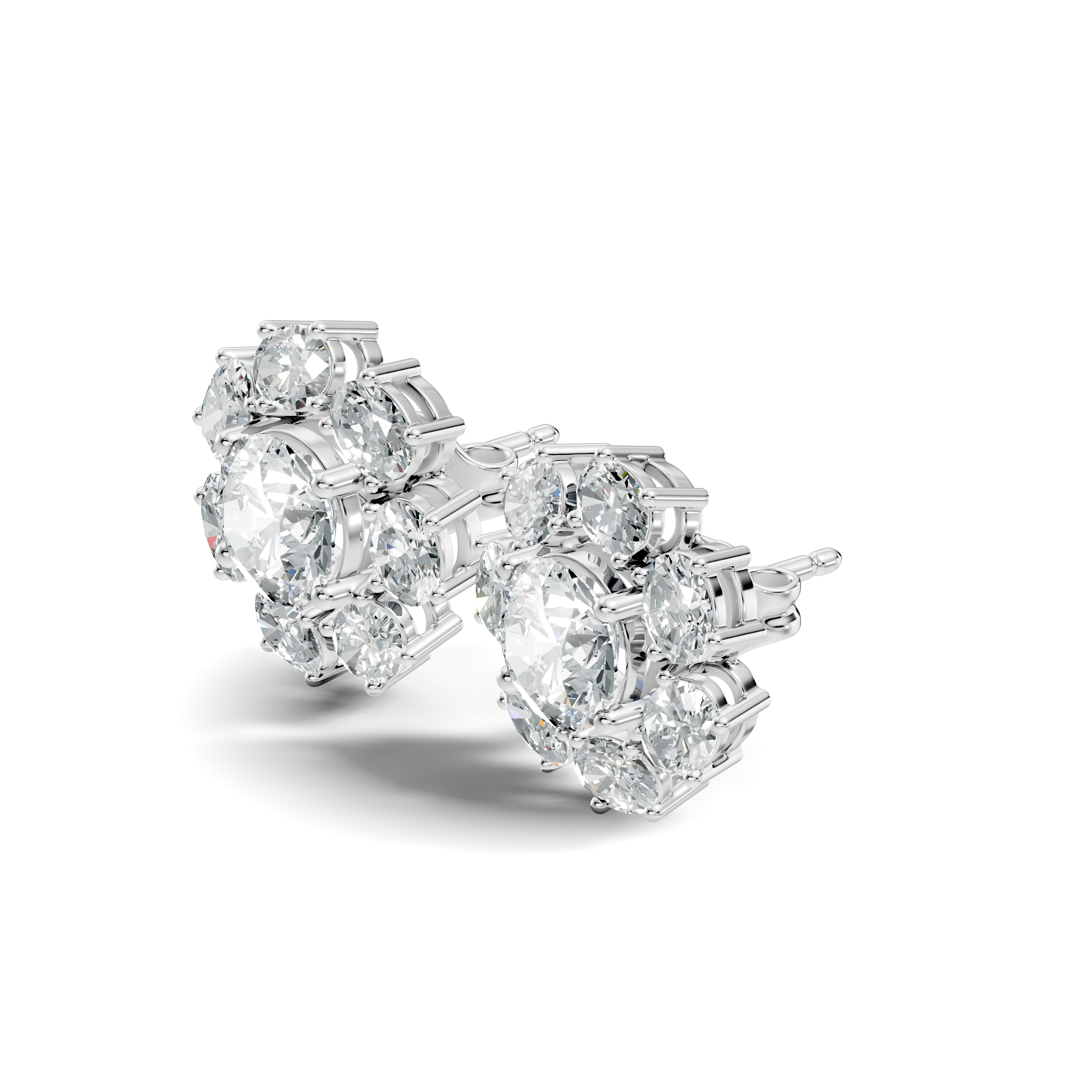 Oval Diamond Floral Cluster Stud Earrings