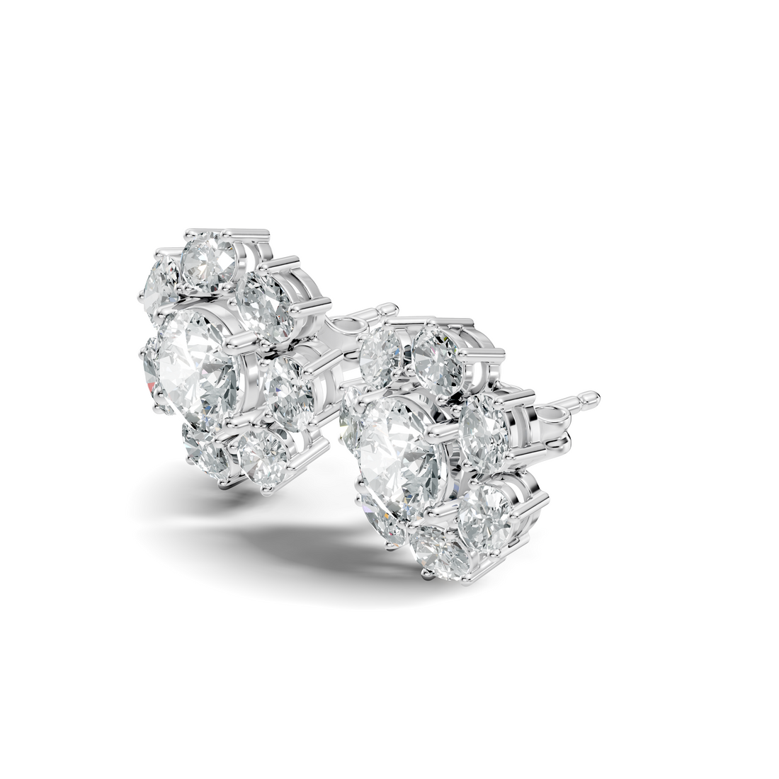 Oval Diamond Floral Cluster Stud Earrings