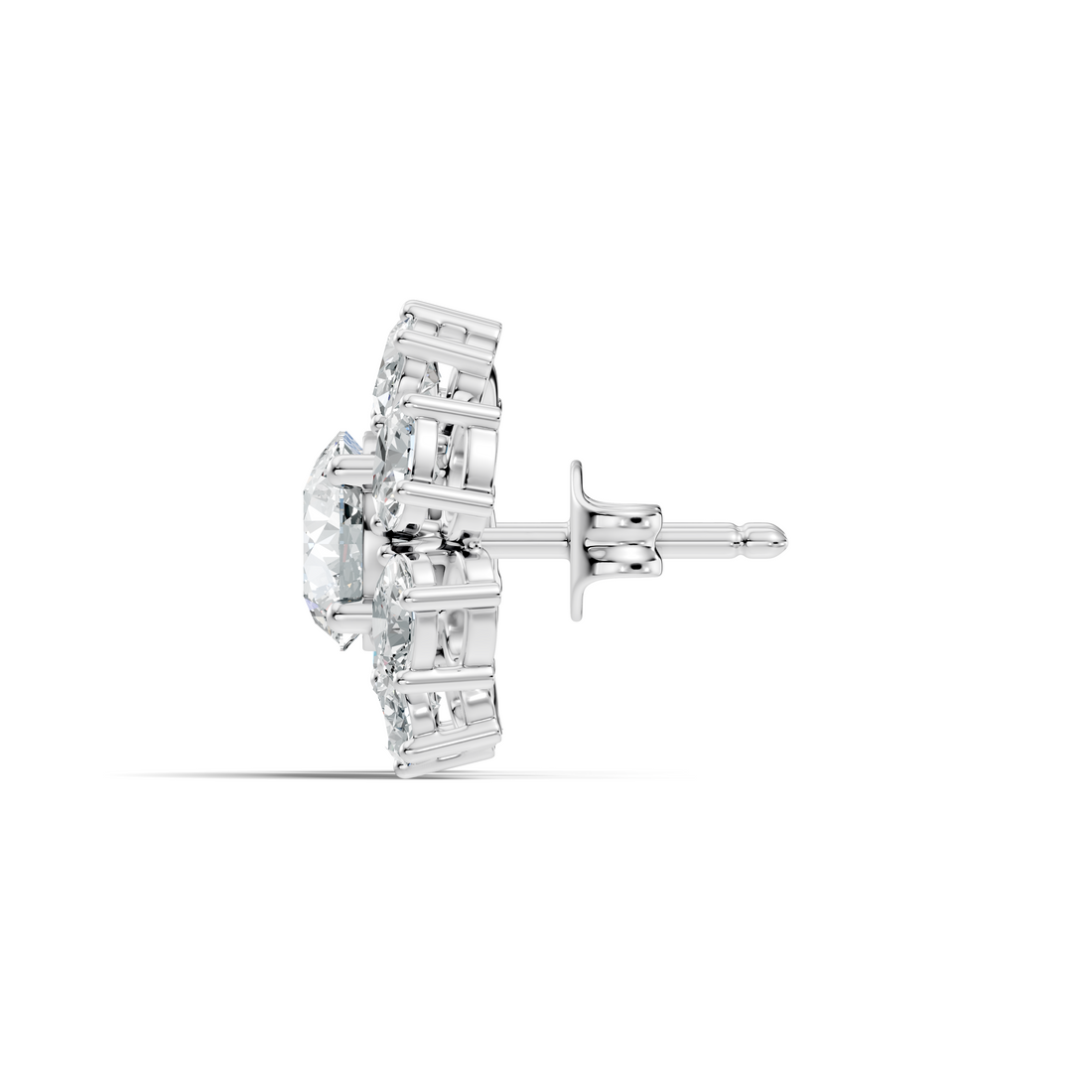 Oval Diamond Floral Cluster Stud Earrings