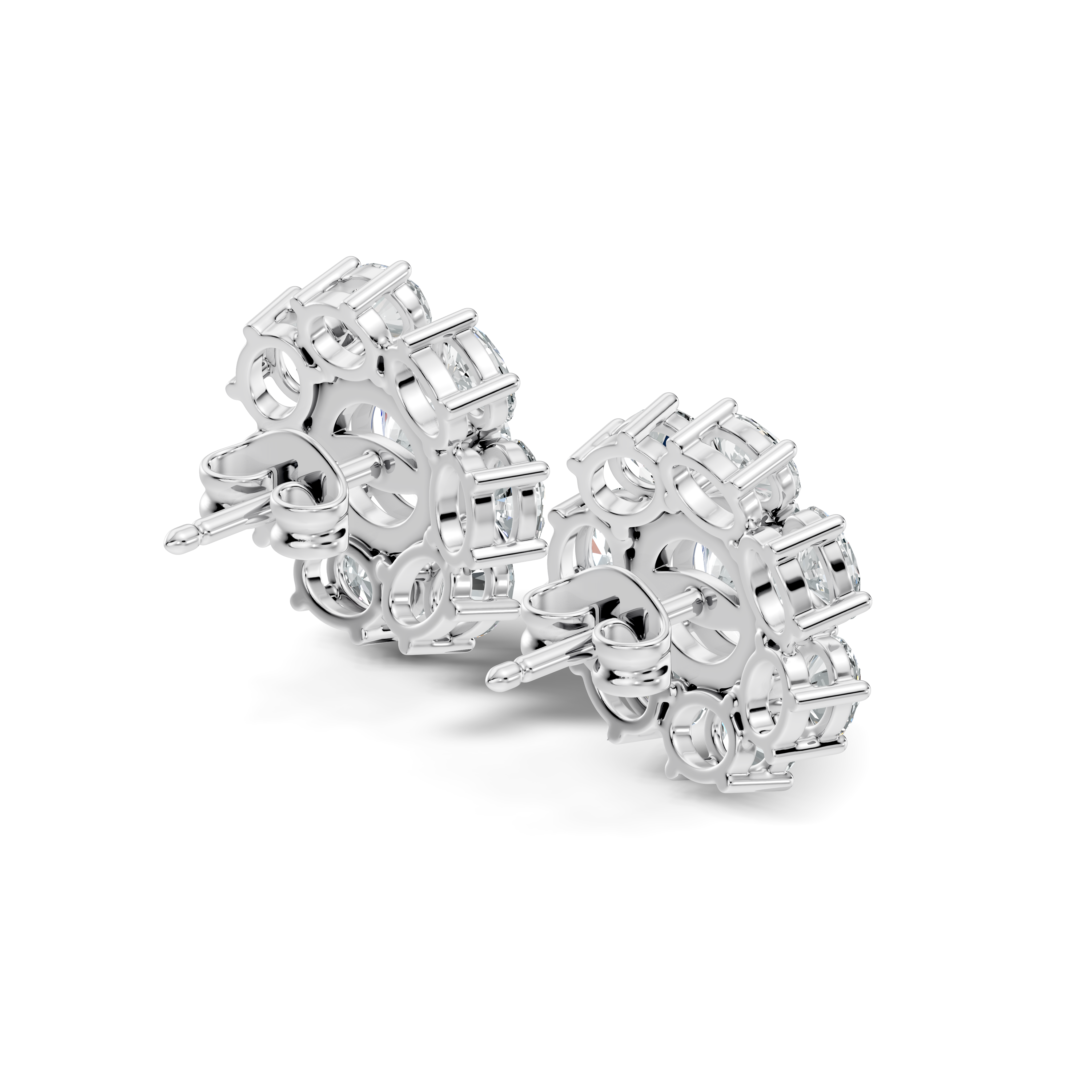 Oval Diamond Floral Cluster Stud Earrings