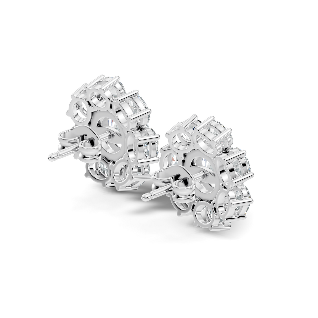 Oval Diamond Floral Cluster Stud Earrings