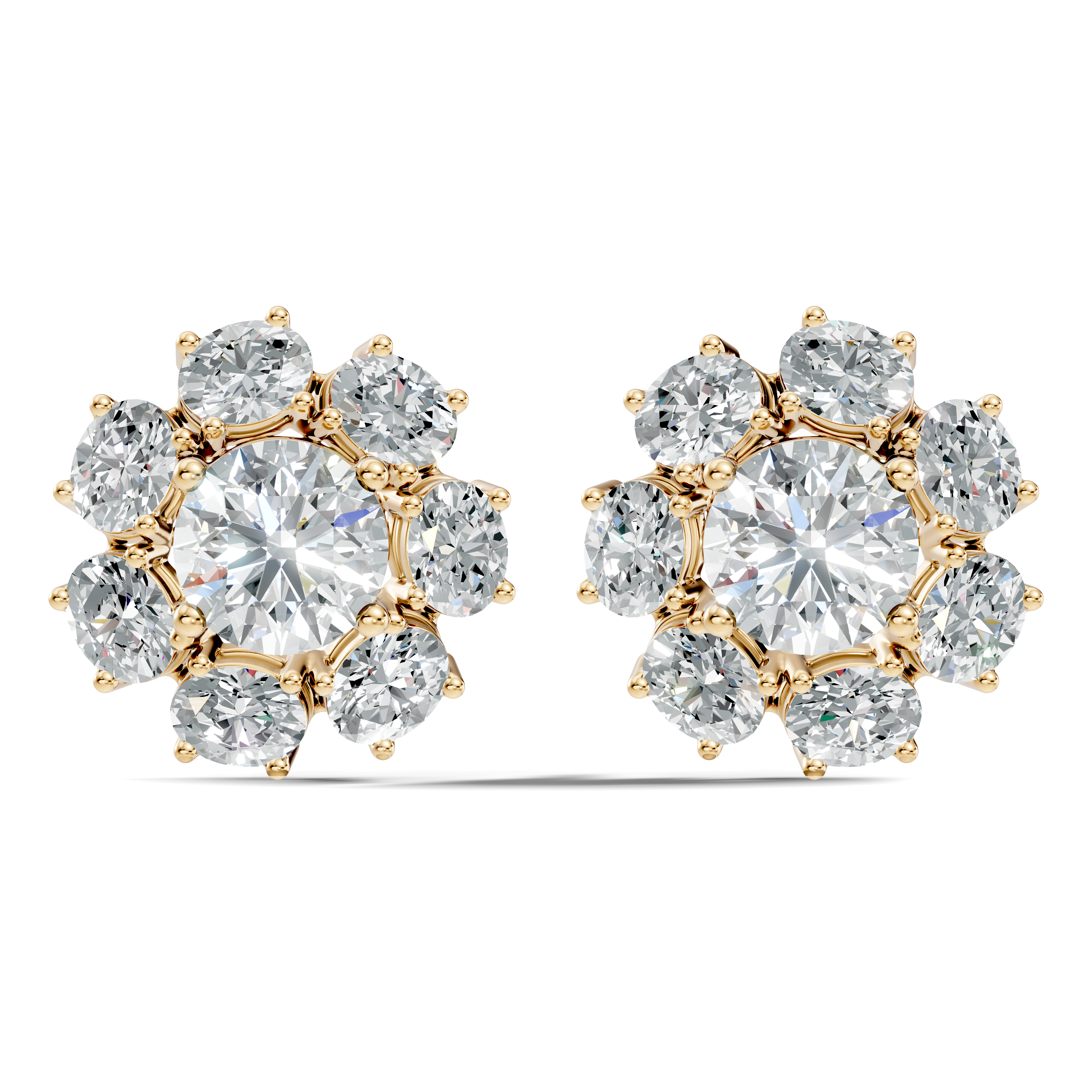 Oval Diamond Floral Cluster Stud Earrings