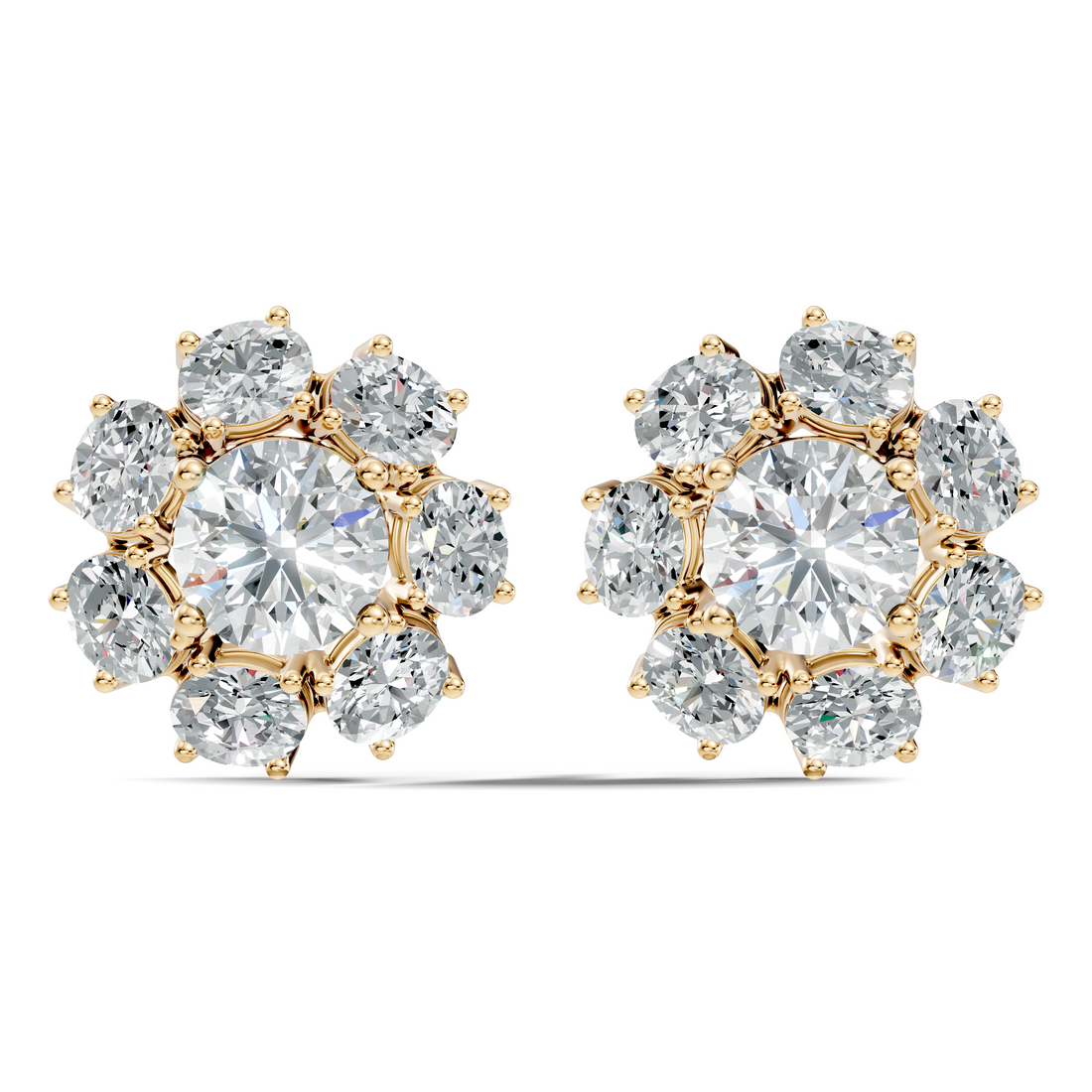Oval Diamond Floral Cluster Stud Earrings