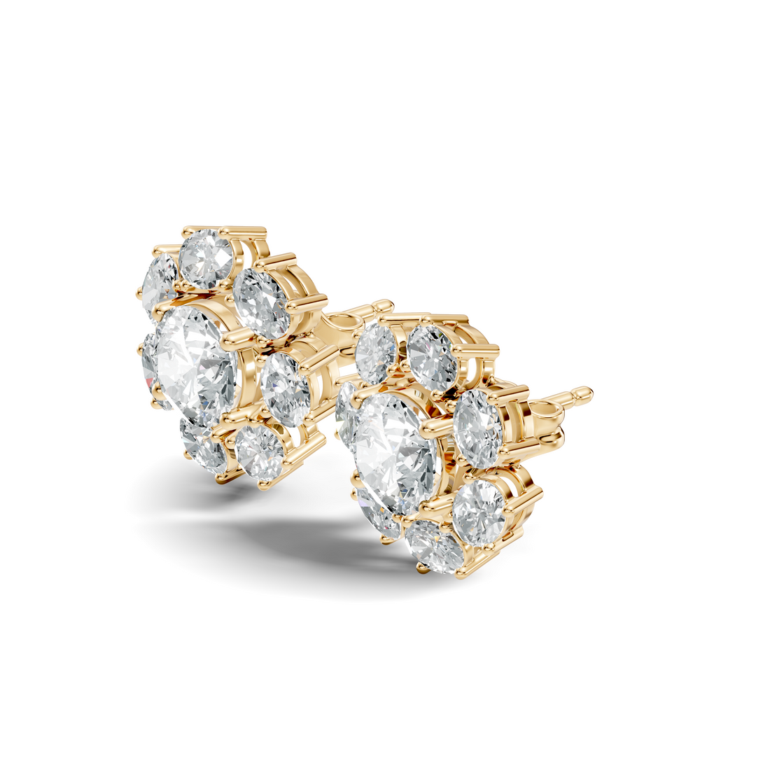 Oval Diamond Floral Cluster Stud Earrings
