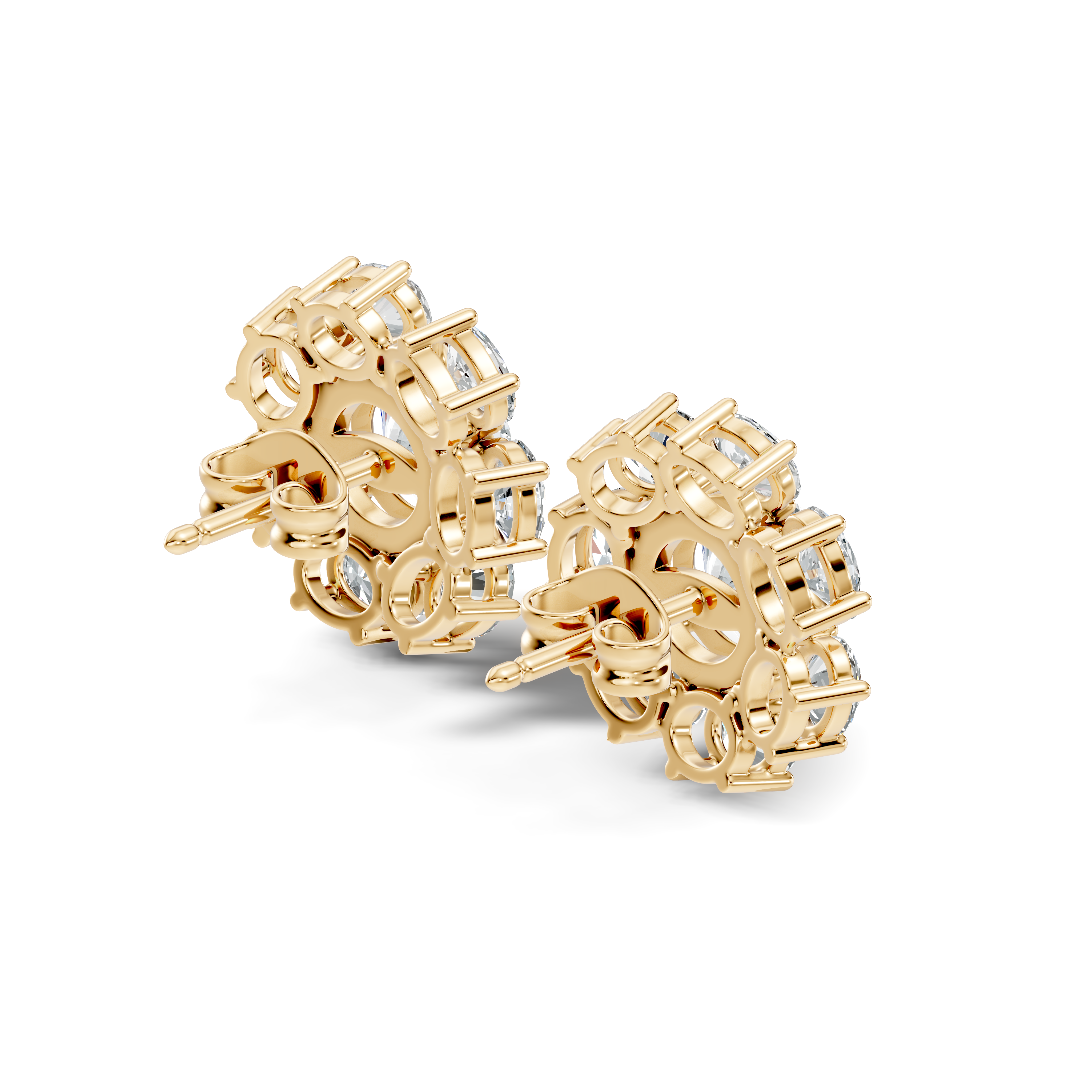 Oval Diamond Floral Cluster Stud Earrings