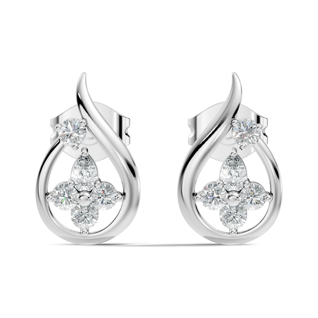 Elegant Teardrop Floral Cluster Stud
