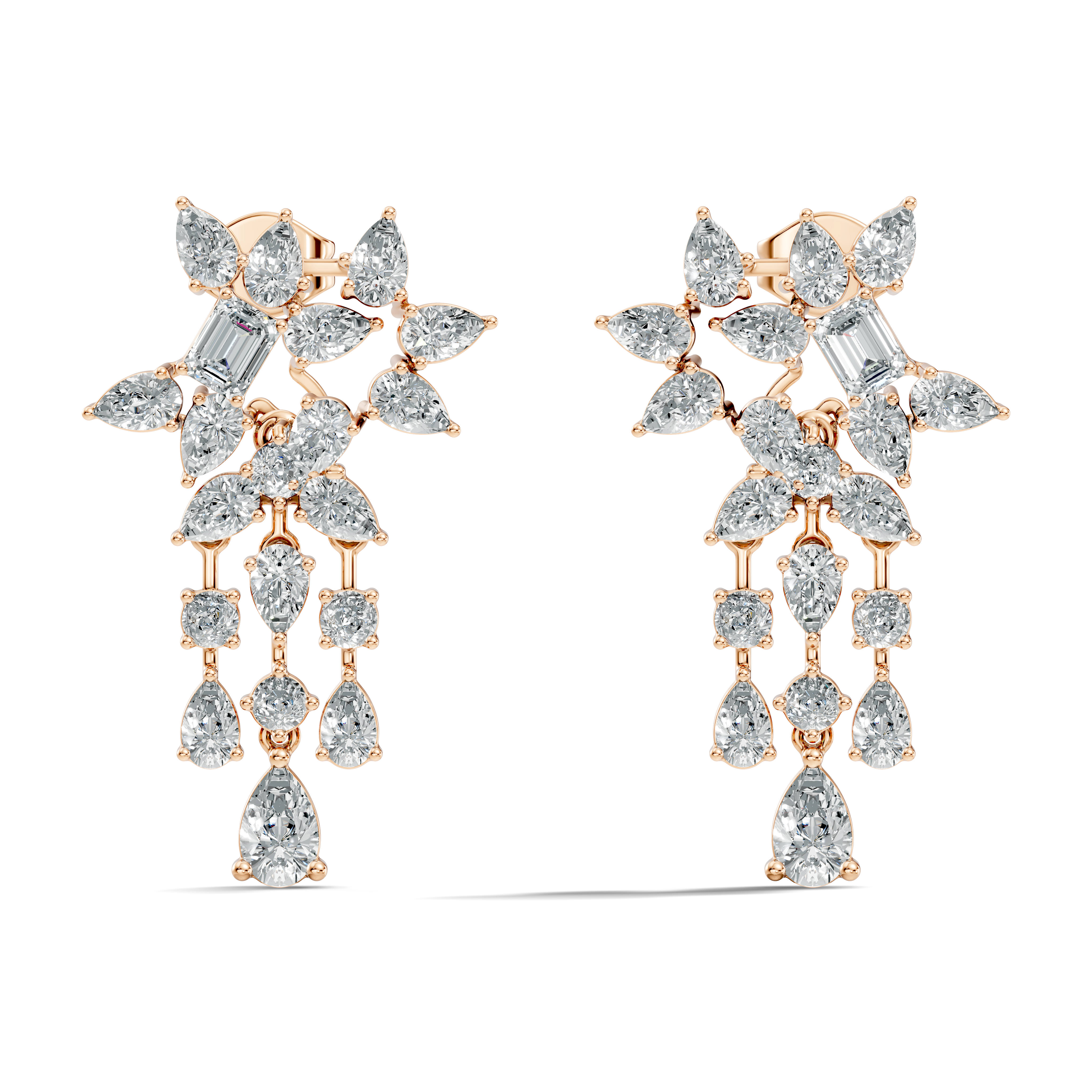 Multi-Cut Floral Cluster Chandelier Drop Earrings