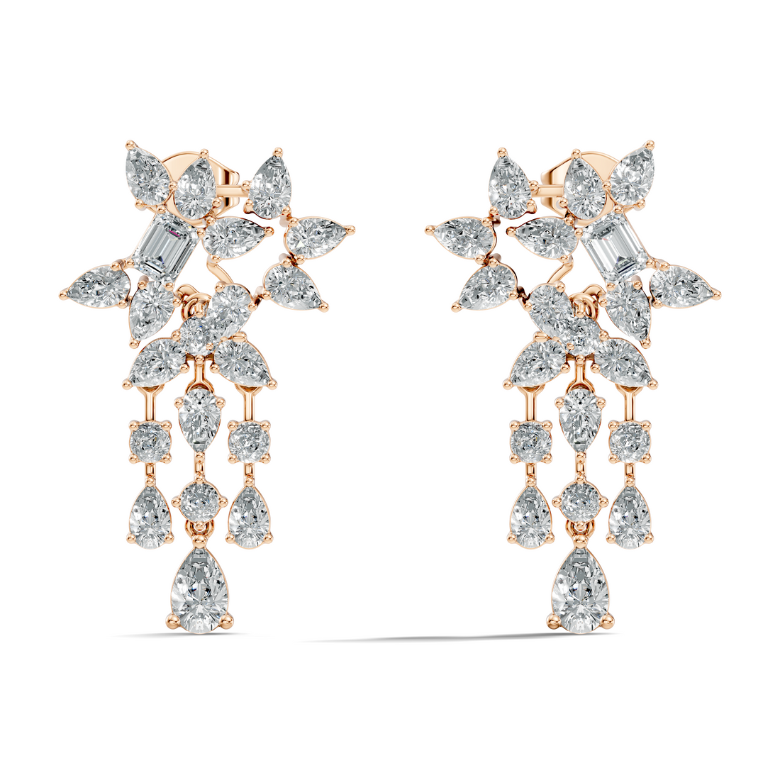 Multi-Cut Floral Cluster Chandelier Drop Earrings