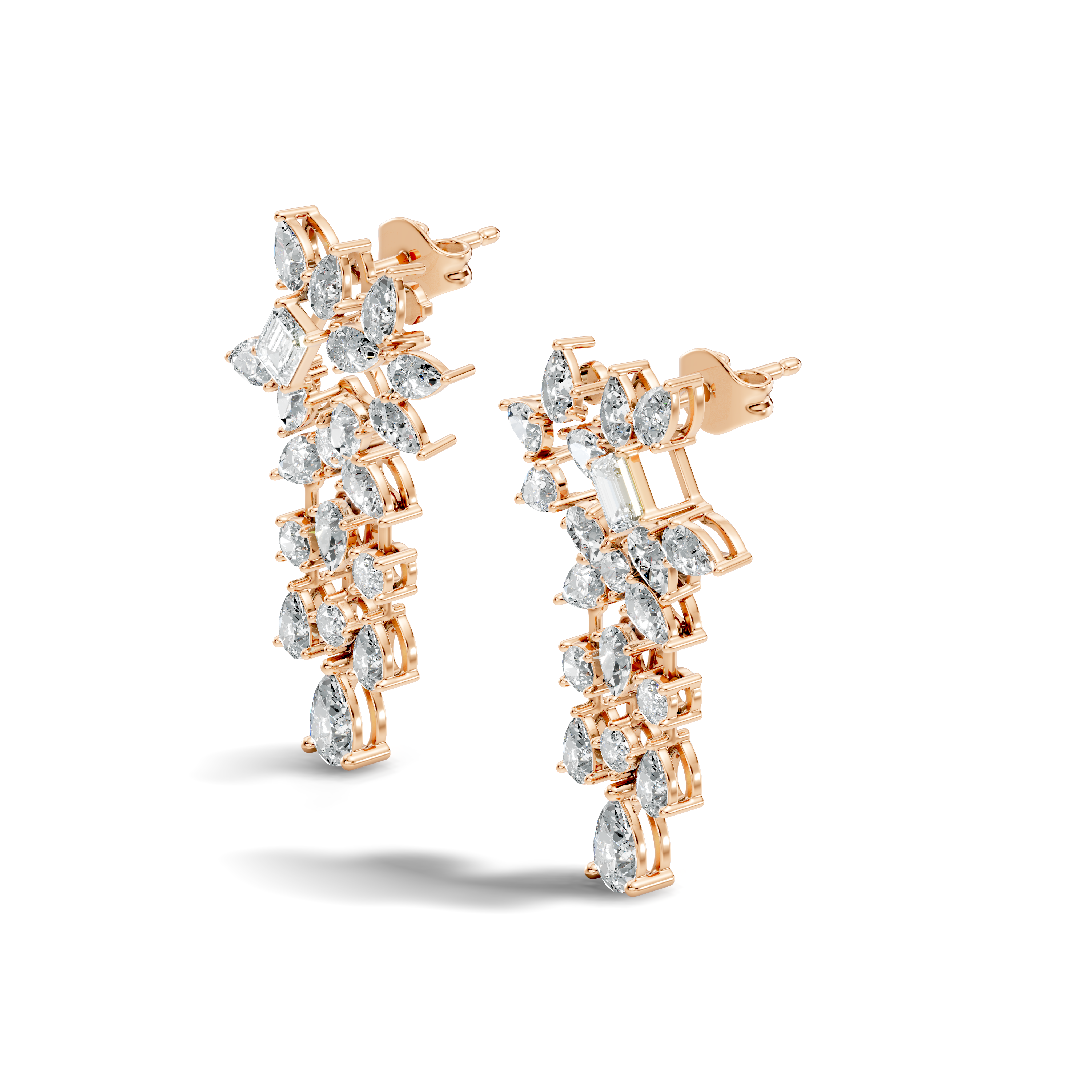 Multi-Cut Floral Cluster Chandelier Drop Earrings