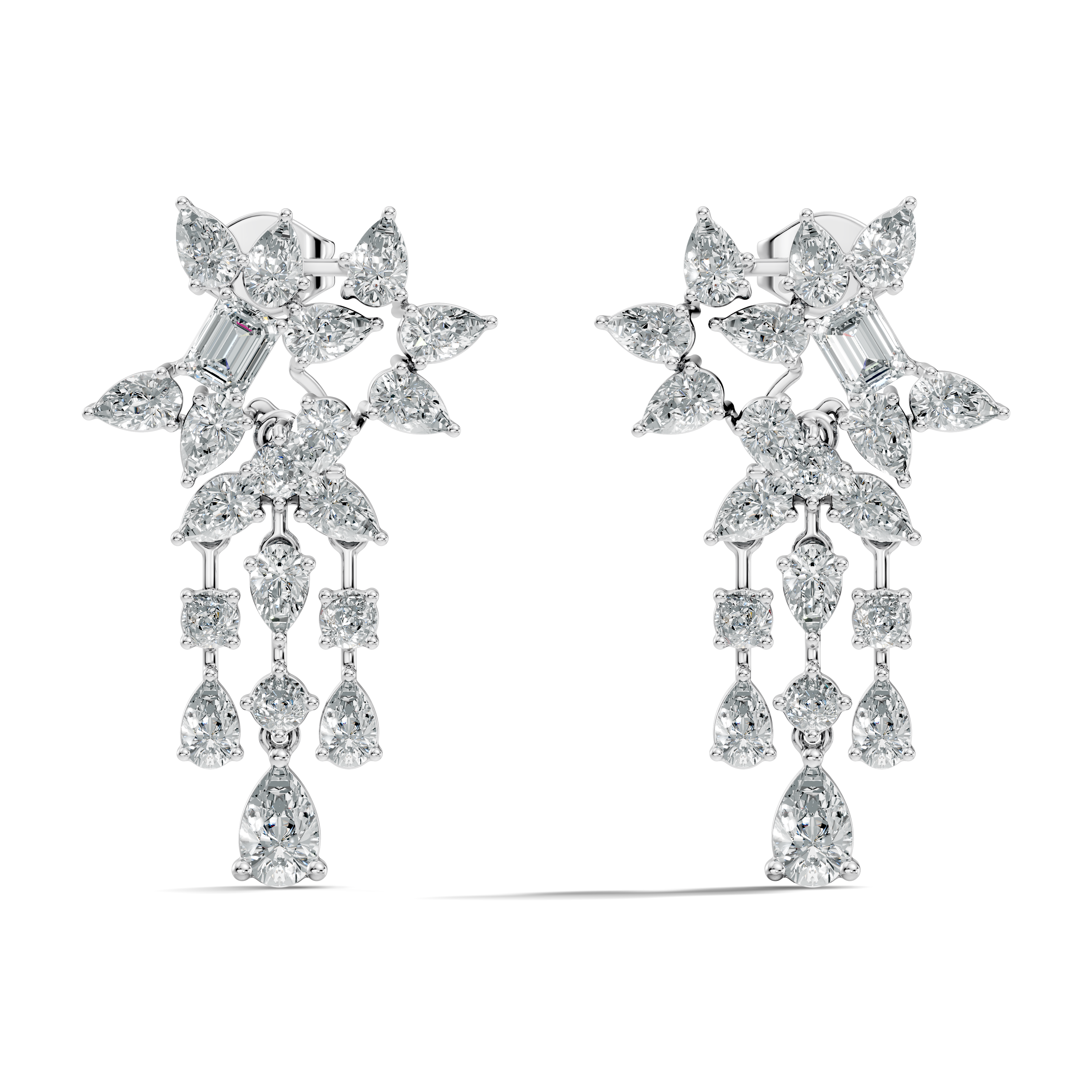 Multi-Cut Floral Cluster Chandelier Drop Earrings