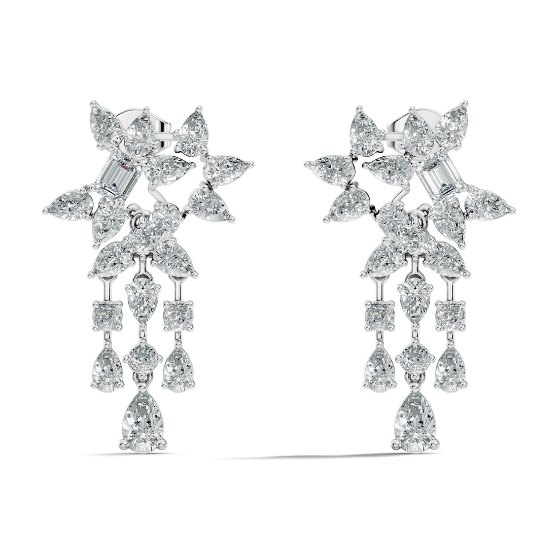 Multi-Cut Floral Cluster Chandelier Drop Earrings