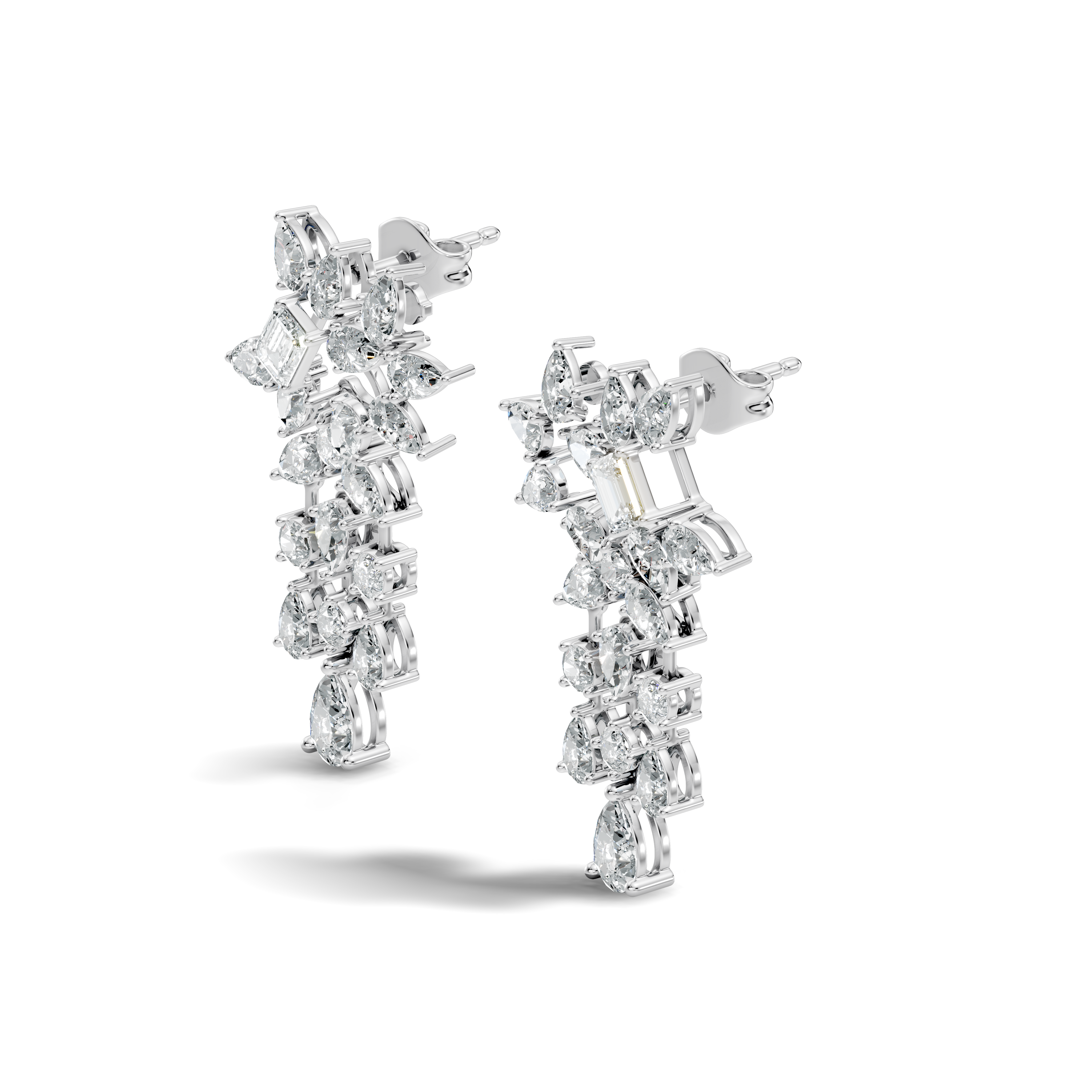 Multi-Cut Floral Cluster Chandelier Drop Earrings