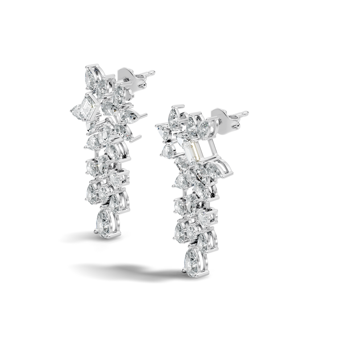 Multi-Cut Floral Cluster Chandelier Drop Earrings