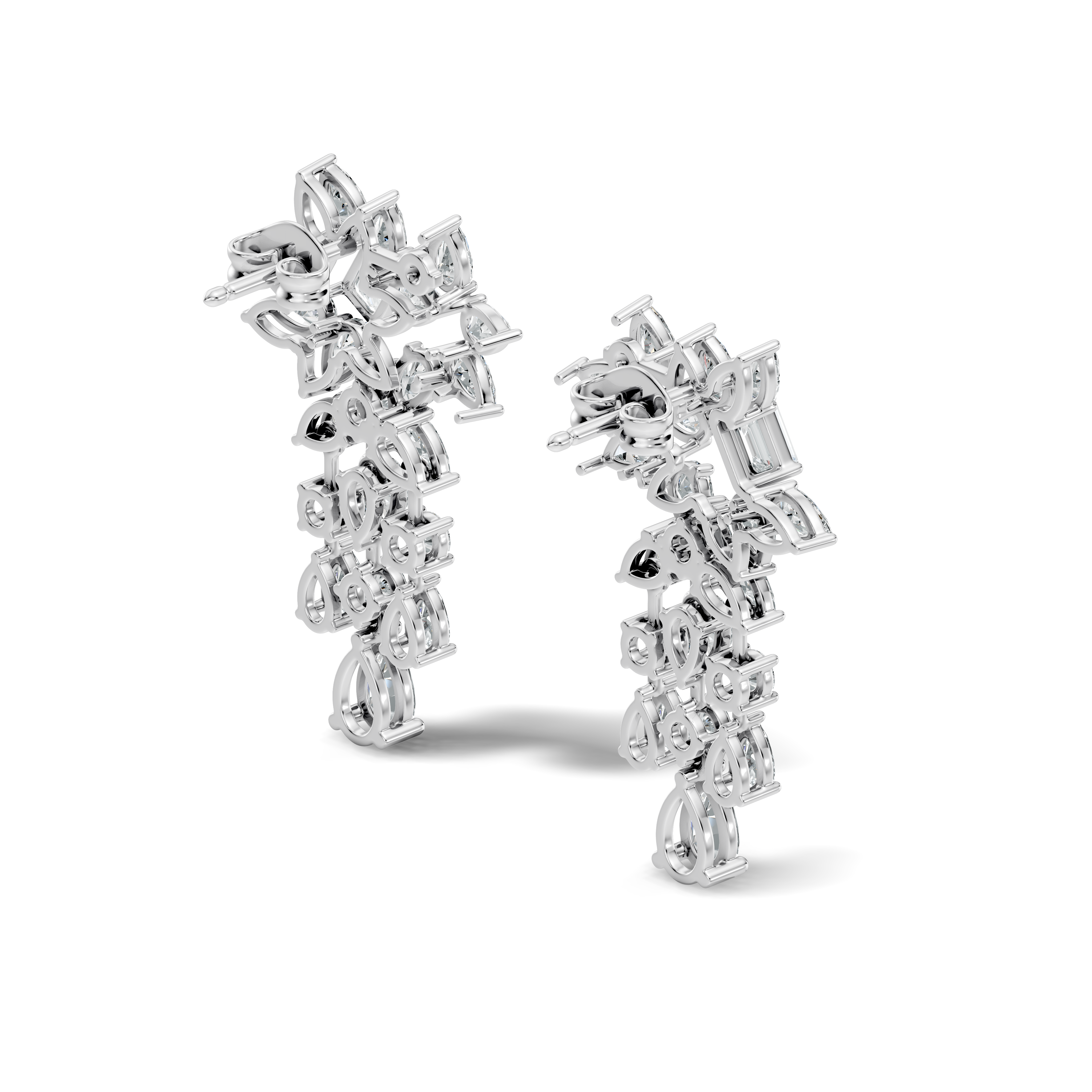 Multi-Cut Floral Cluster Chandelier Drop Earrings