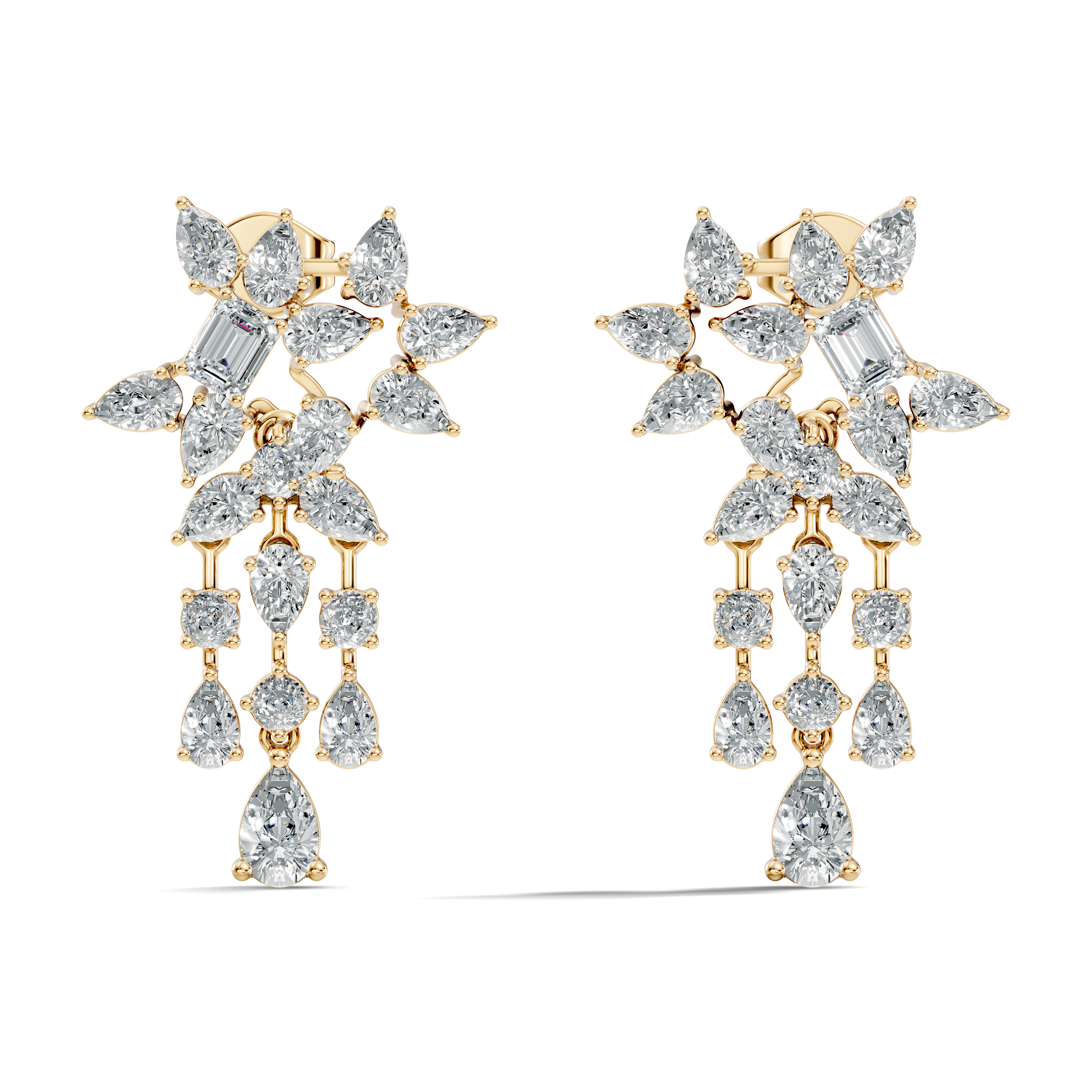 Multi-Cut Floral Cluster Chandelier Drop Earrings