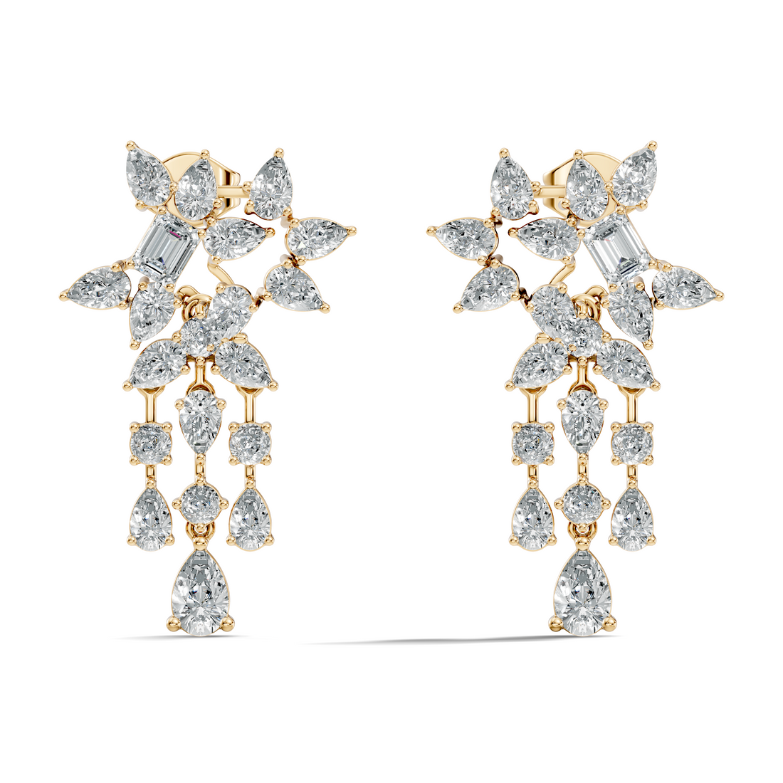 Multi-Cut Floral Cluster Chandelier Drop Earrings