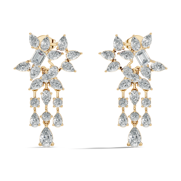 Multi-Cut Floral Cluster Chandelier Drop Earrings