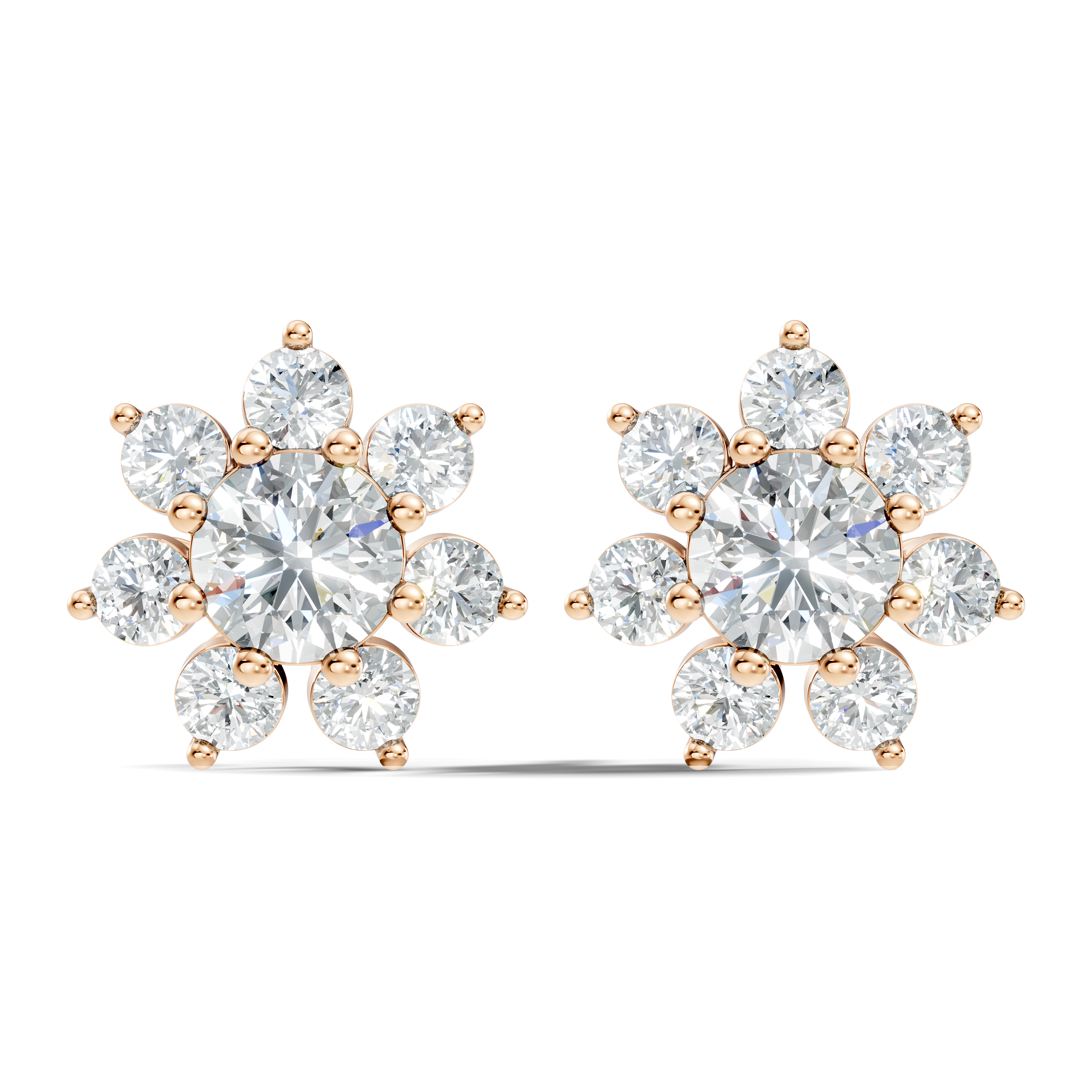 Round Brilliant Cut Diamond Sunflower Floral Cluster Stud  (3.46 TCW)