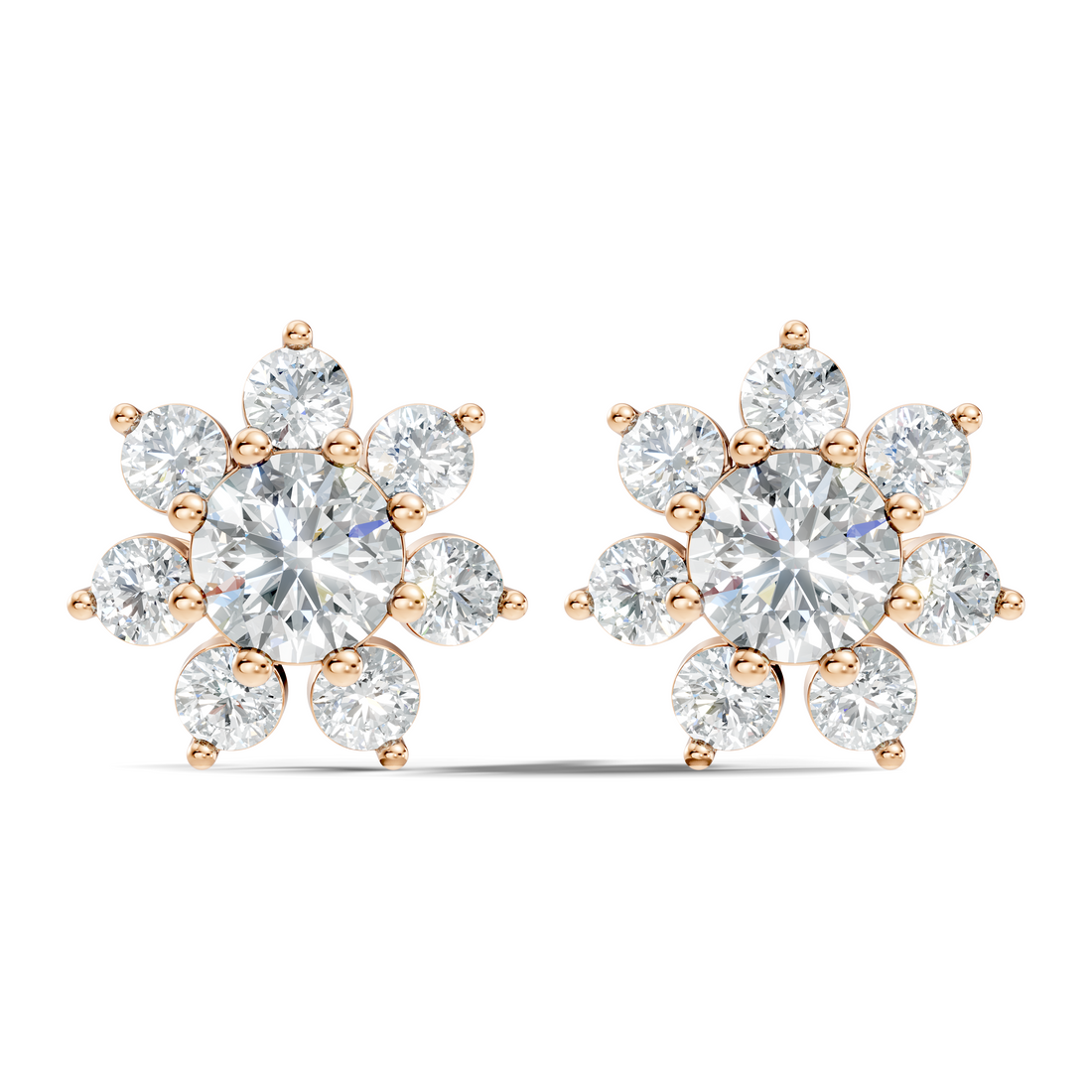 Round Brilliant Cut Diamond Sunflower Floral Cluster Stud  (3.46 TCW)