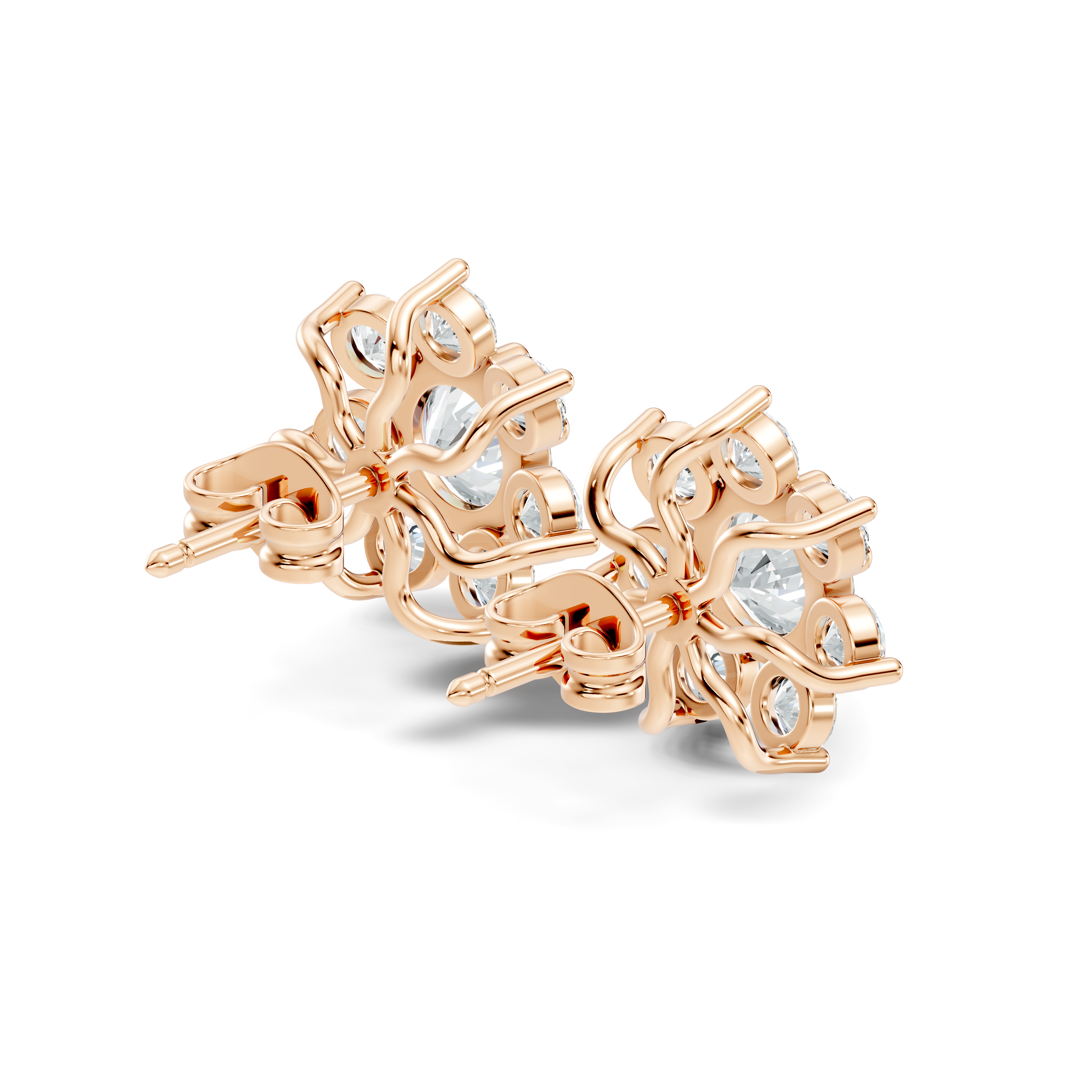 Round Brilliant Cut Diamond Sunflower Floral Cluster Stud  (3.46 TCW)