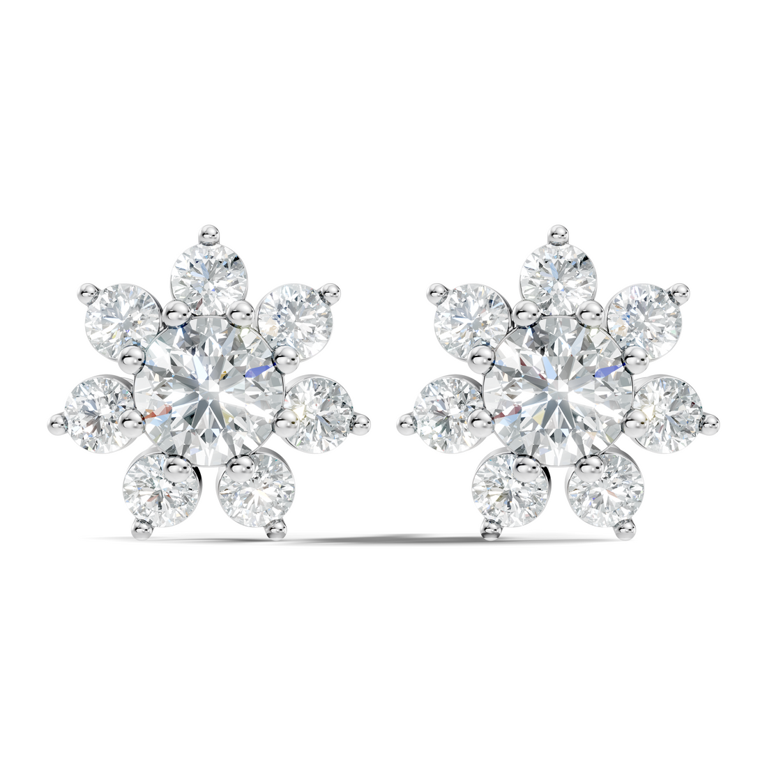 Round Brilliant Cut Diamond Sunflower Floral Cluster Stud  (3.46 TCW)