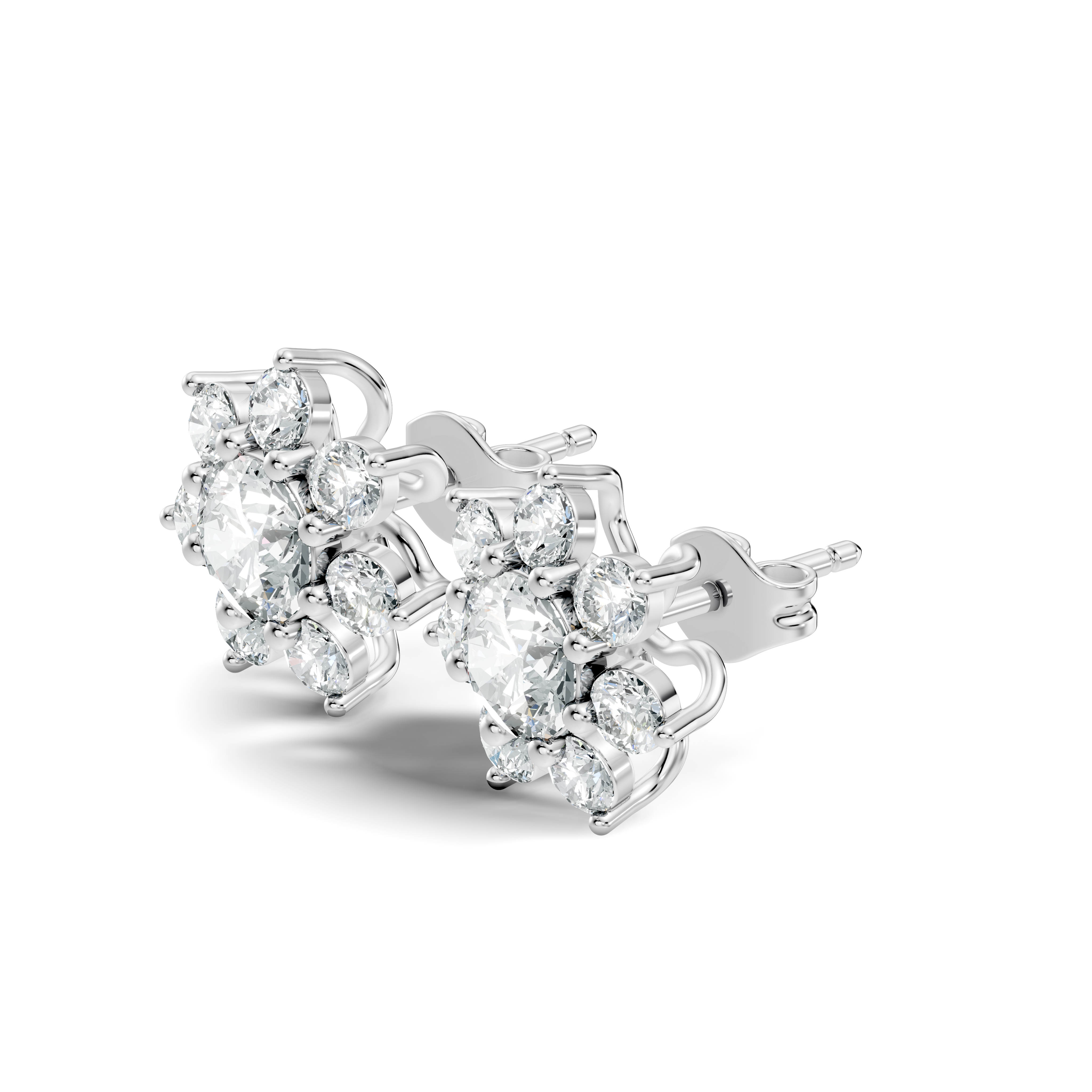 Round Brilliant Cut Diamond Sunflower Floral Cluster Stud  (3.46 TCW)