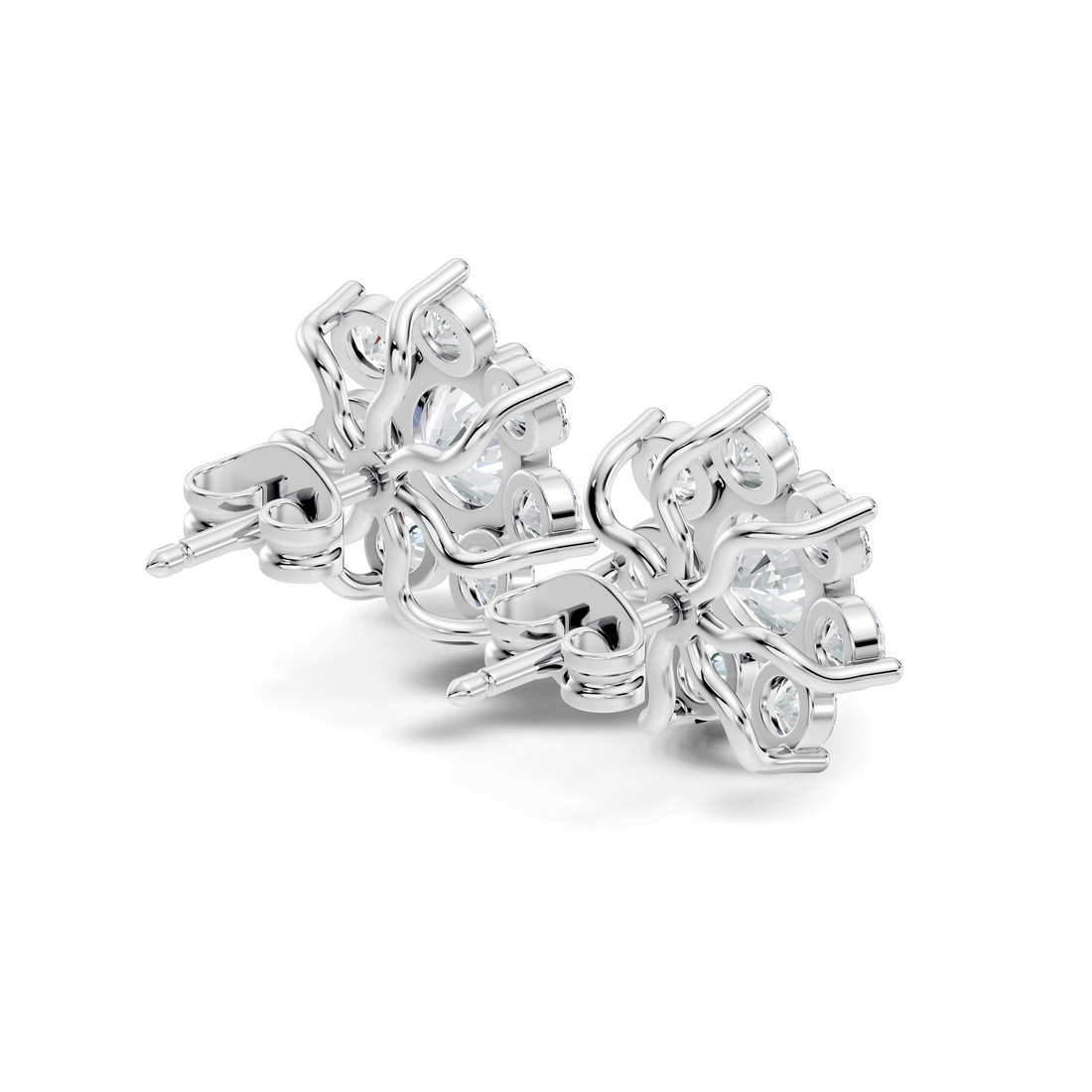Round Brilliant Cut Diamond Sunflower Floral Cluster Stud  (3.46 TCW)