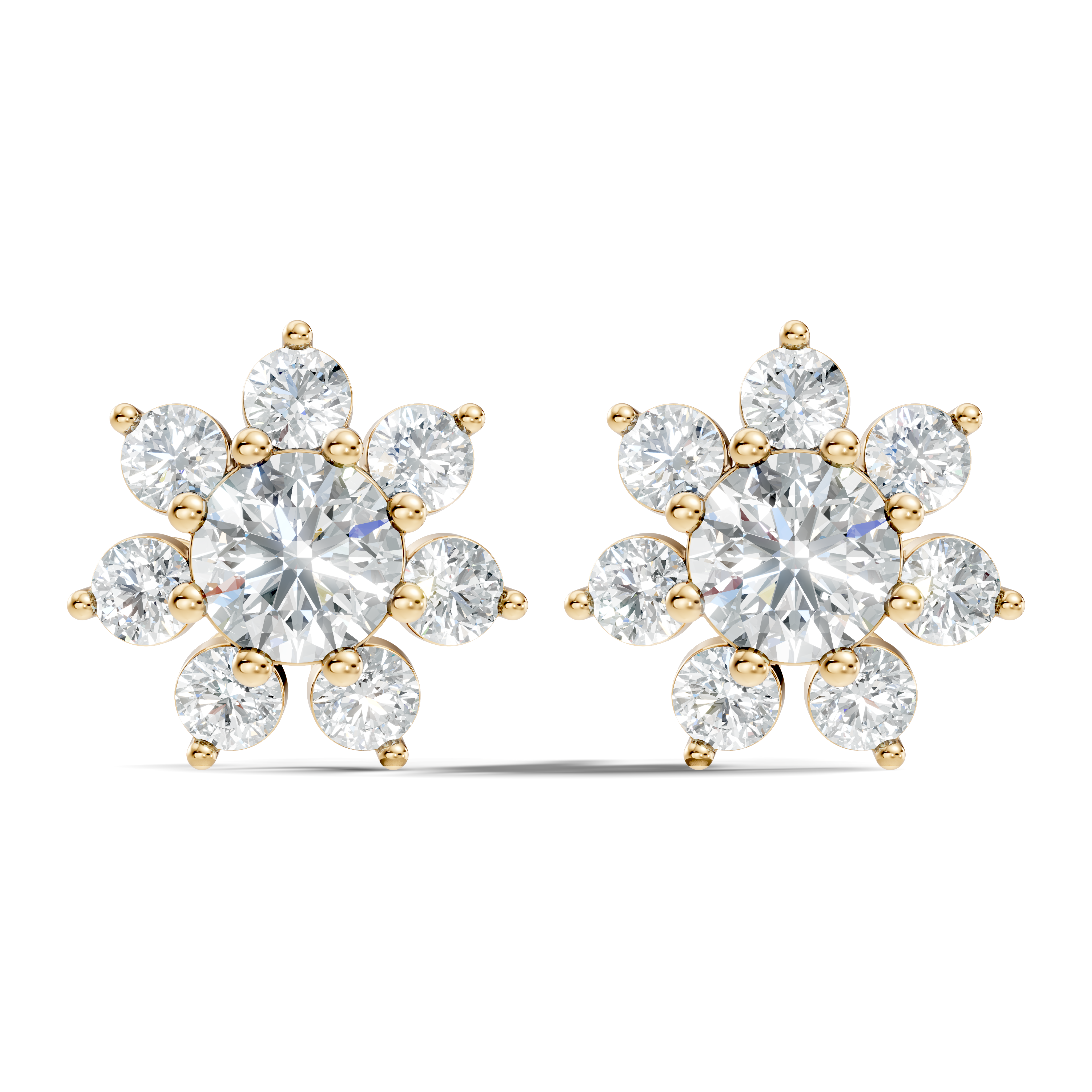 Round Brilliant Cut Diamond Sunflower Floral Cluster Stud  (3.46 TCW)
