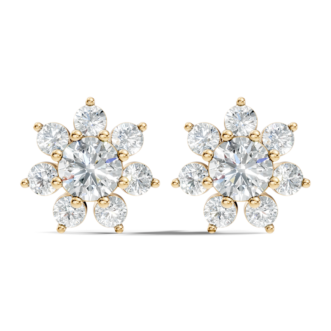 Round Brilliant Cut Diamond Sunflower Floral Cluster Stud  (3.46 TCW)