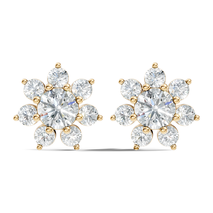 Round Brilliant Cut Diamond Sunflower Floral Cluster Stud  (3.46 TCW)