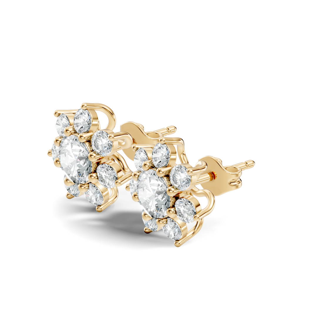 Round Brilliant Cut Diamond Sunflower Floral Cluster Stud  (3.46 TCW)
