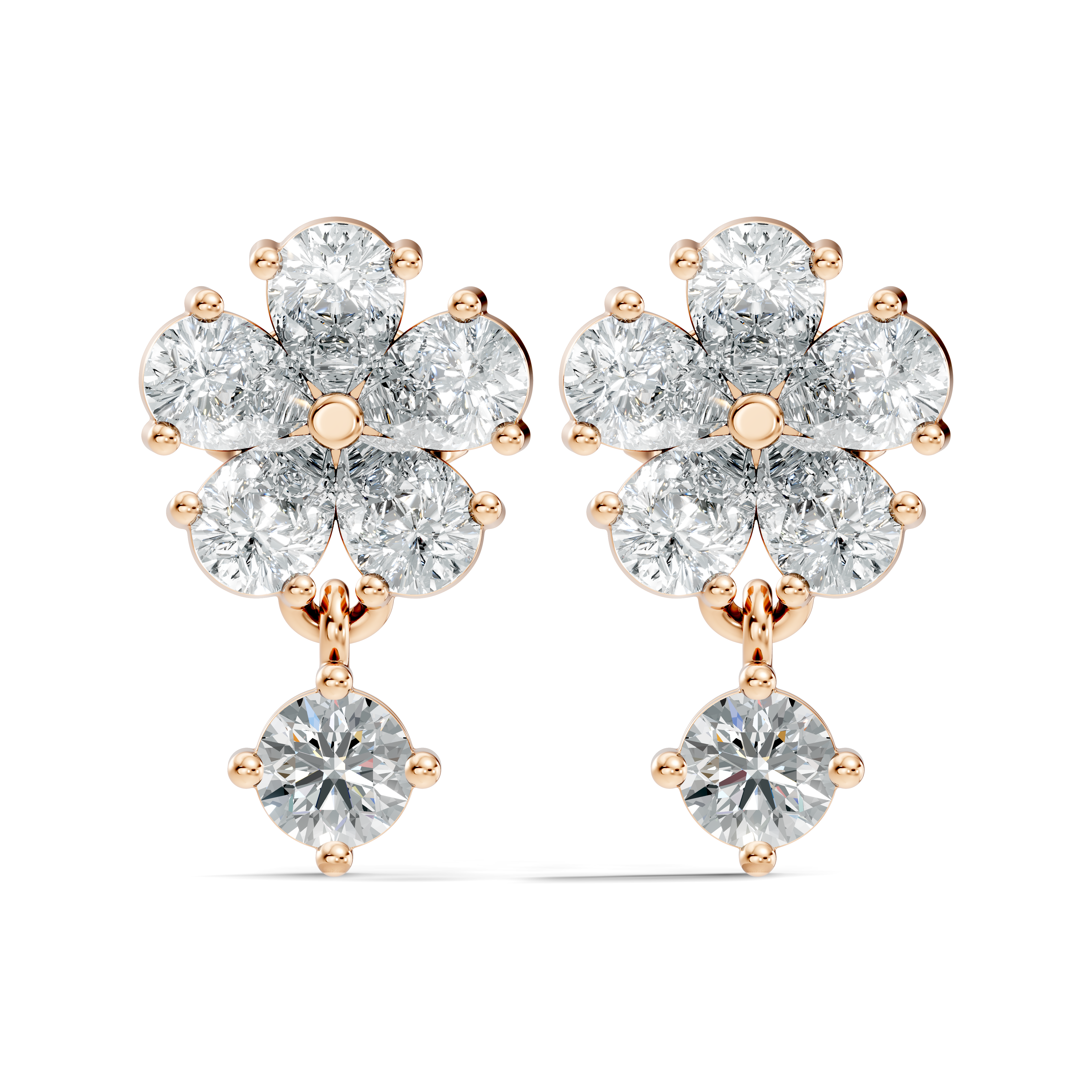 Pear & Round Cut Five-Petal Floral Drop Earrings