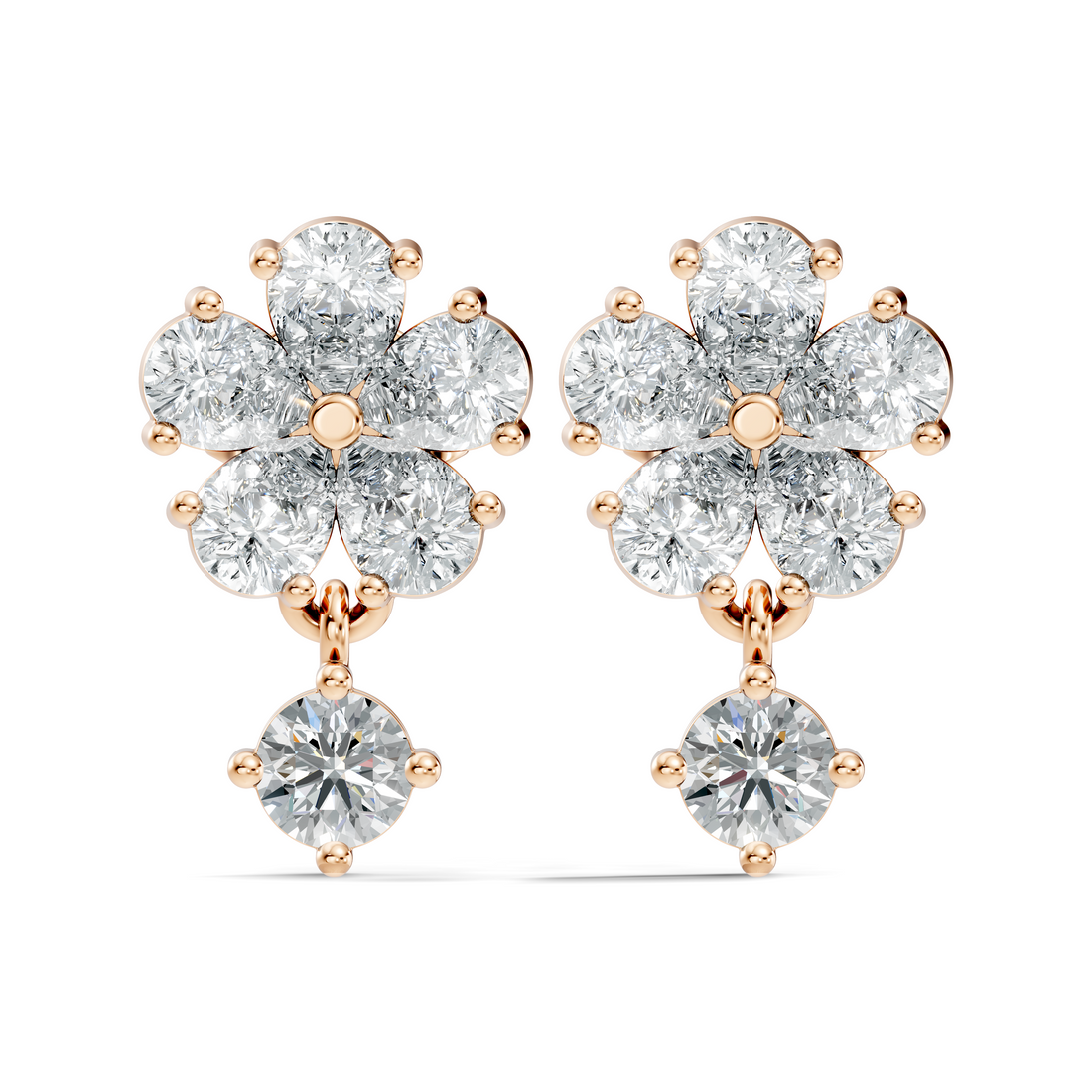Pear & Round Cut Five-Petal Floral Drop Earrings