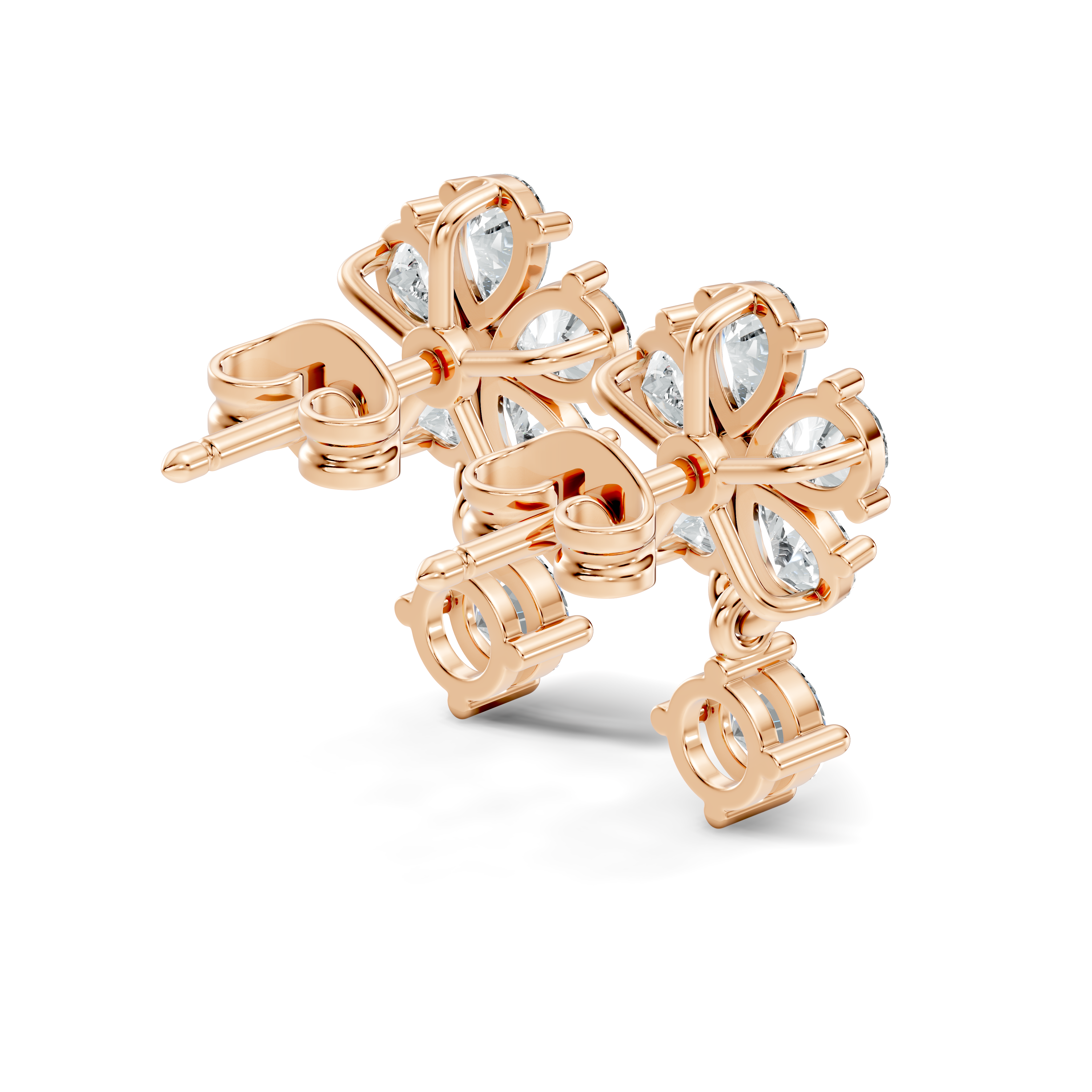 Pear & Round Cut Five-Petal Floral Drop Earrings